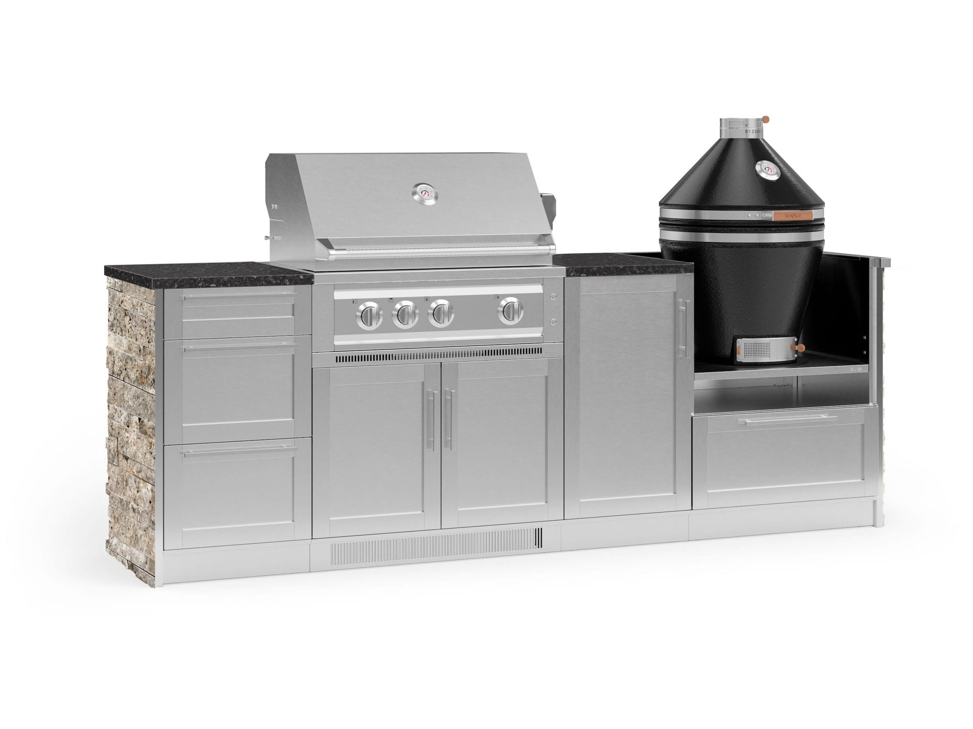 NewAge Products 68796 Signature Series Cabinets Platinum Grill 8 -Piece 100.16-in W x 25.5-in D x 57.5-in H Modular Outdoor Kitchen Set 4 Burners