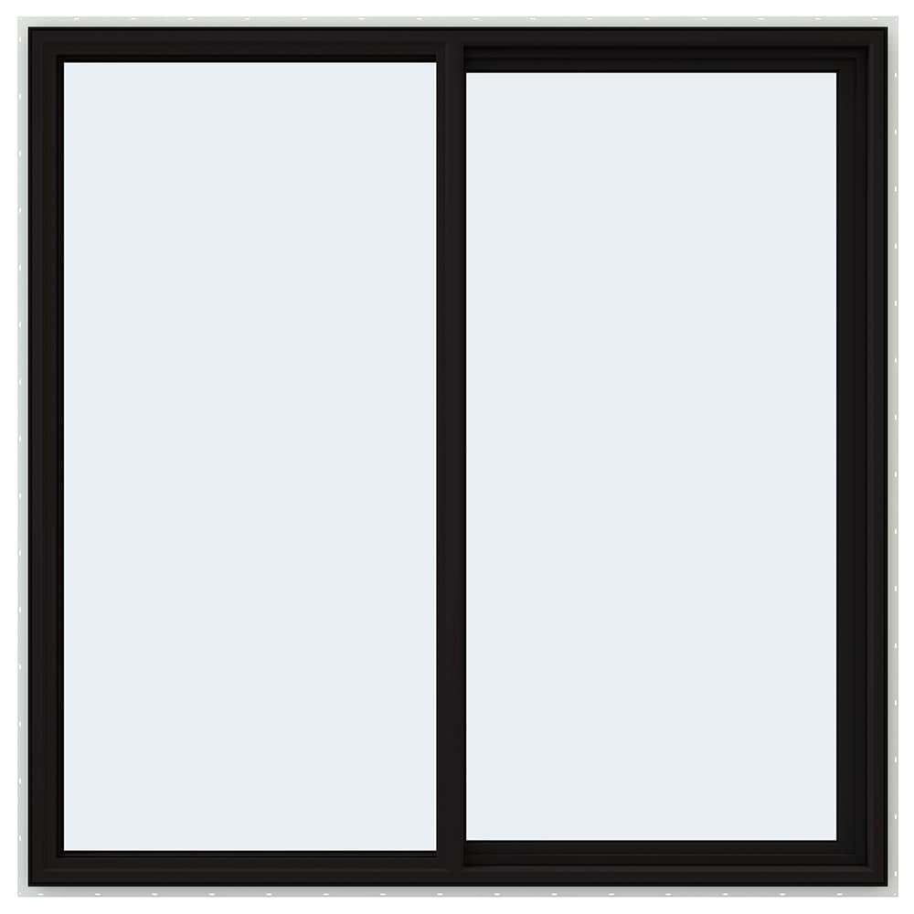 JELD-WEN LOWOLJW234900146 FiniShield V-4500 59-1/2-in x 59-1/2-in Black Exterior White Interior Right-Handed Vinyl Sliding Window Annealed Glass (Full Screen Included)