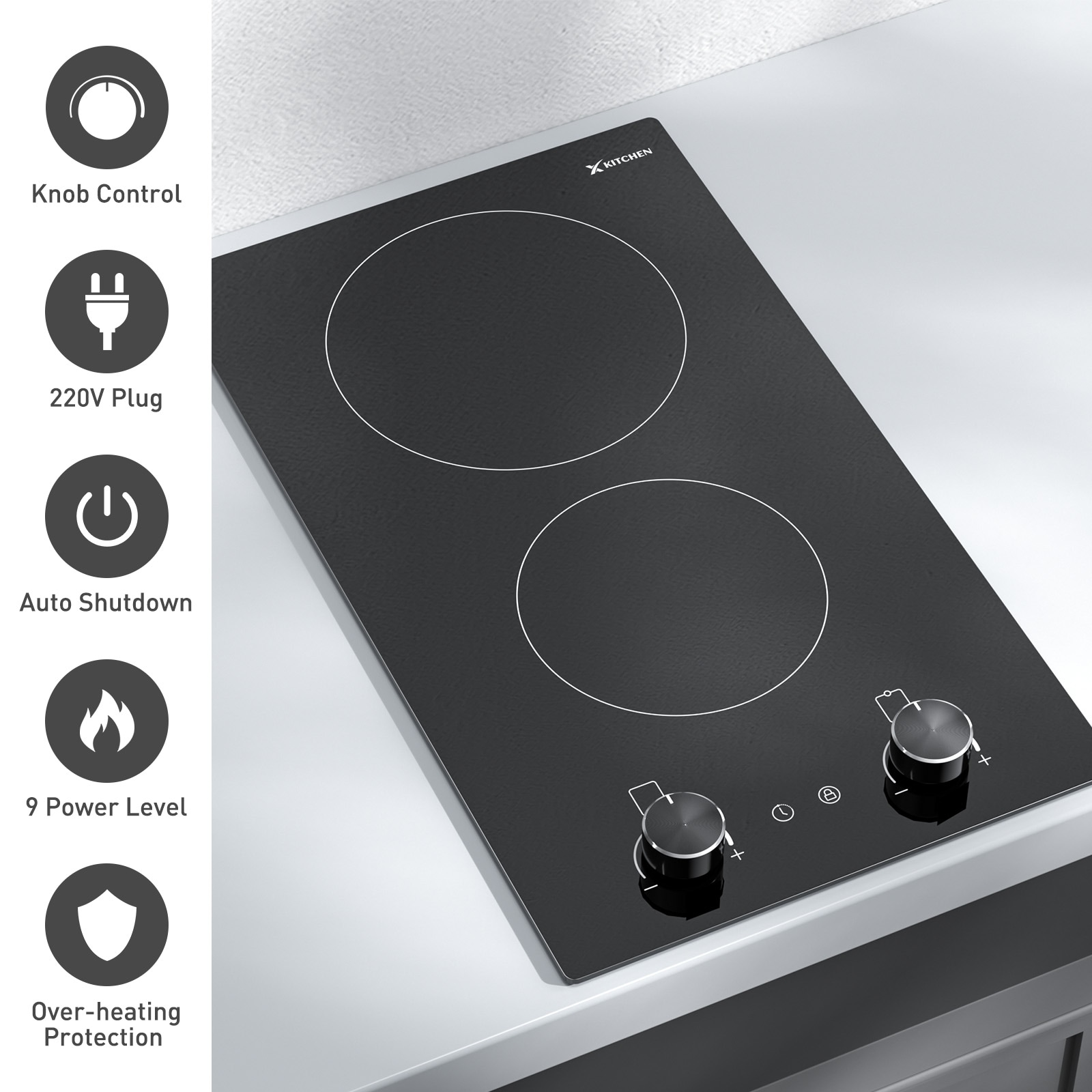 XKITCHEN 12 in 2 Burners Smooth Surface Radiant Black Electric Cooktop IDKT2B902 at Lowes