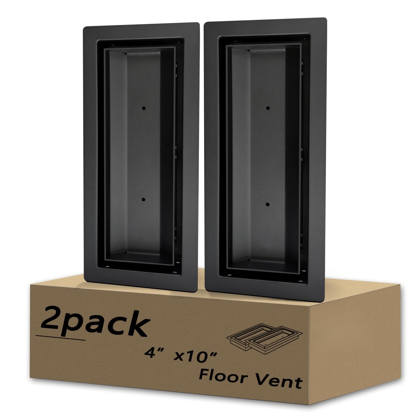Lukvuzo  4 by 10 Floor Register Heavy Duty Steel with Sandtex Black Finish Modern Design Fits Tile Wood Inserts Floor Vent Covers for Home