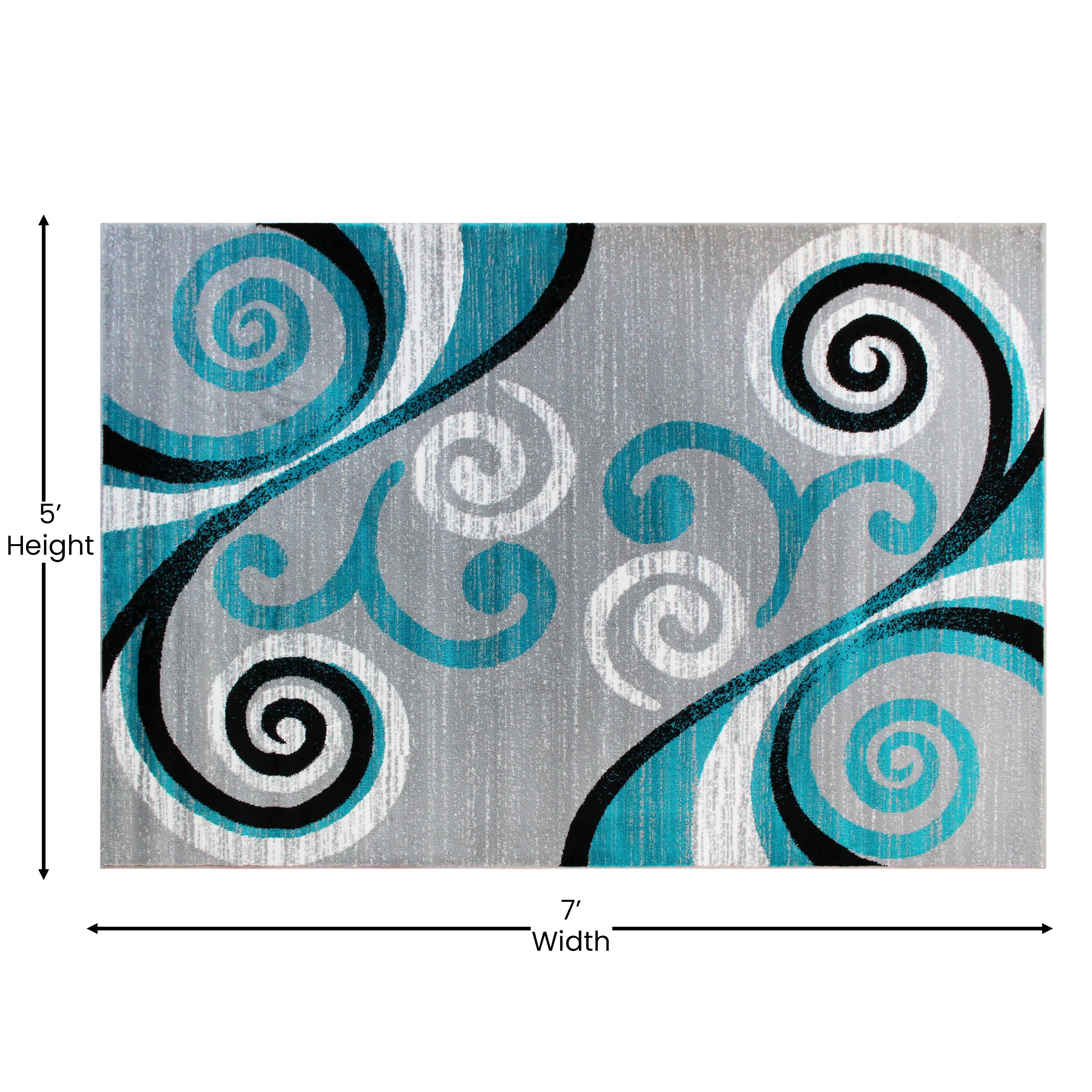 Turquoise and Gray Abstract Pattern 5' x 7' Synthetic Area Rug