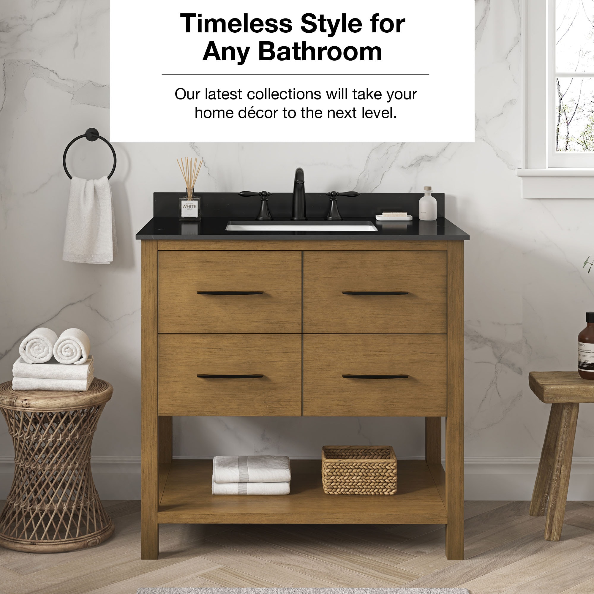 Origin 21 Sanford 36-in Almond Toffee Undermount Single Sink Bathroom Vanity  with Black Sintered Stone Top in the Bathroom Vanities with Tops department  at