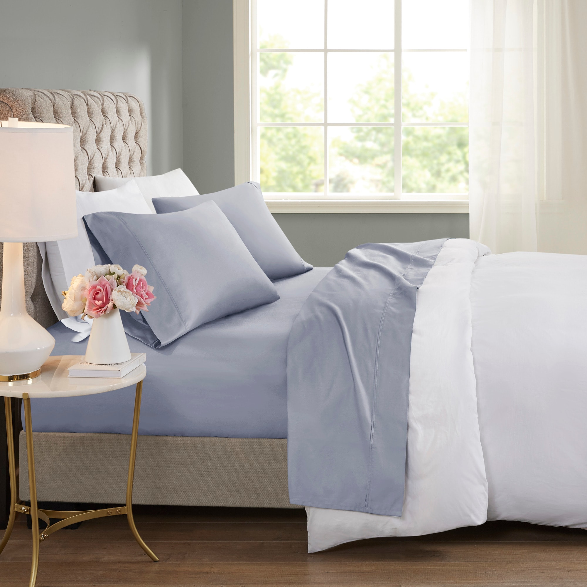 Roomfitters  4Piece King Cooling Cotton Blend Sheet Set with Pillowcases Blue