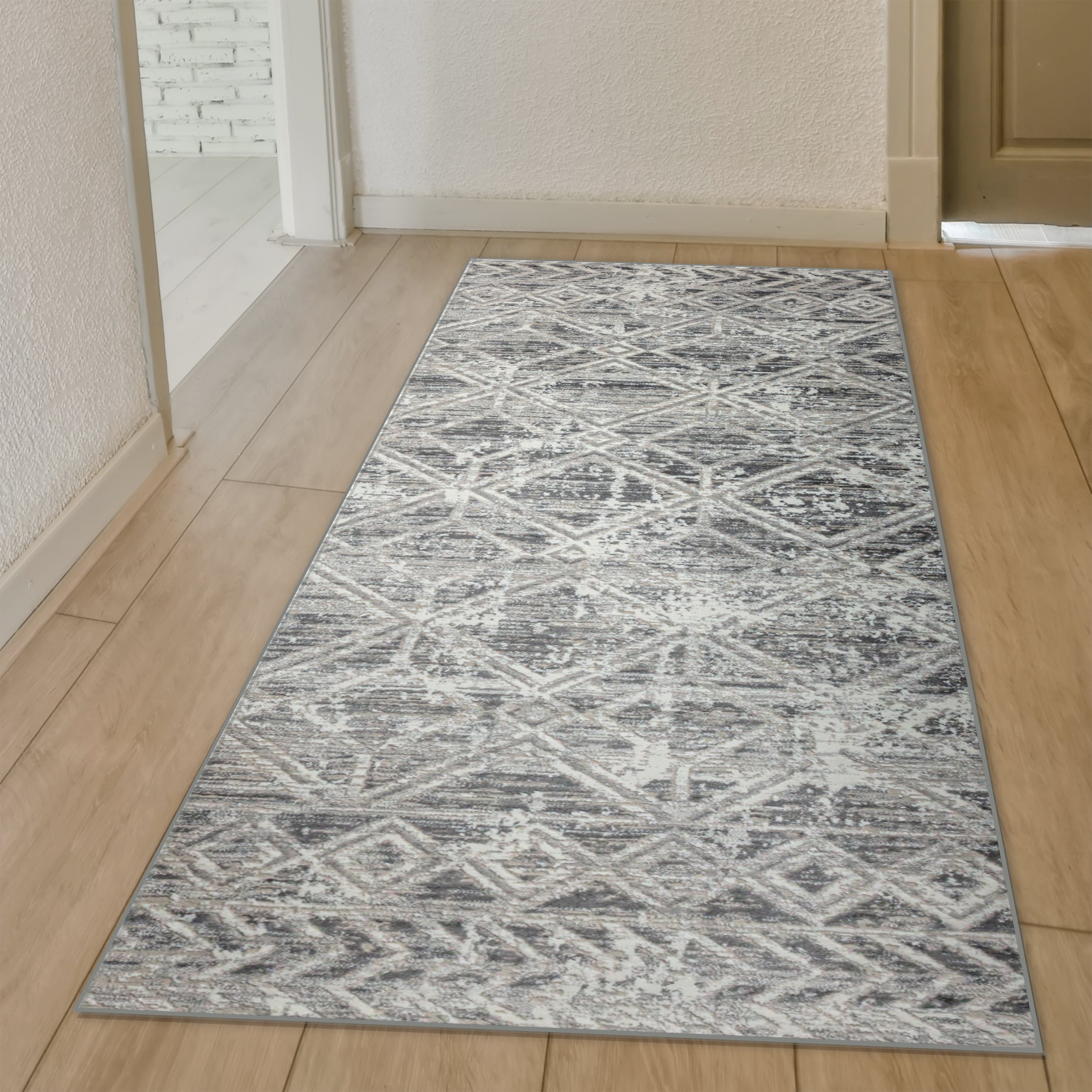 Radici USA 1243/1014/GREY Livigno 2 x 8 (ft) Loomed Polypropylene Grey Rectangular Indoor Geometric Mid-Century Modern Runner rug