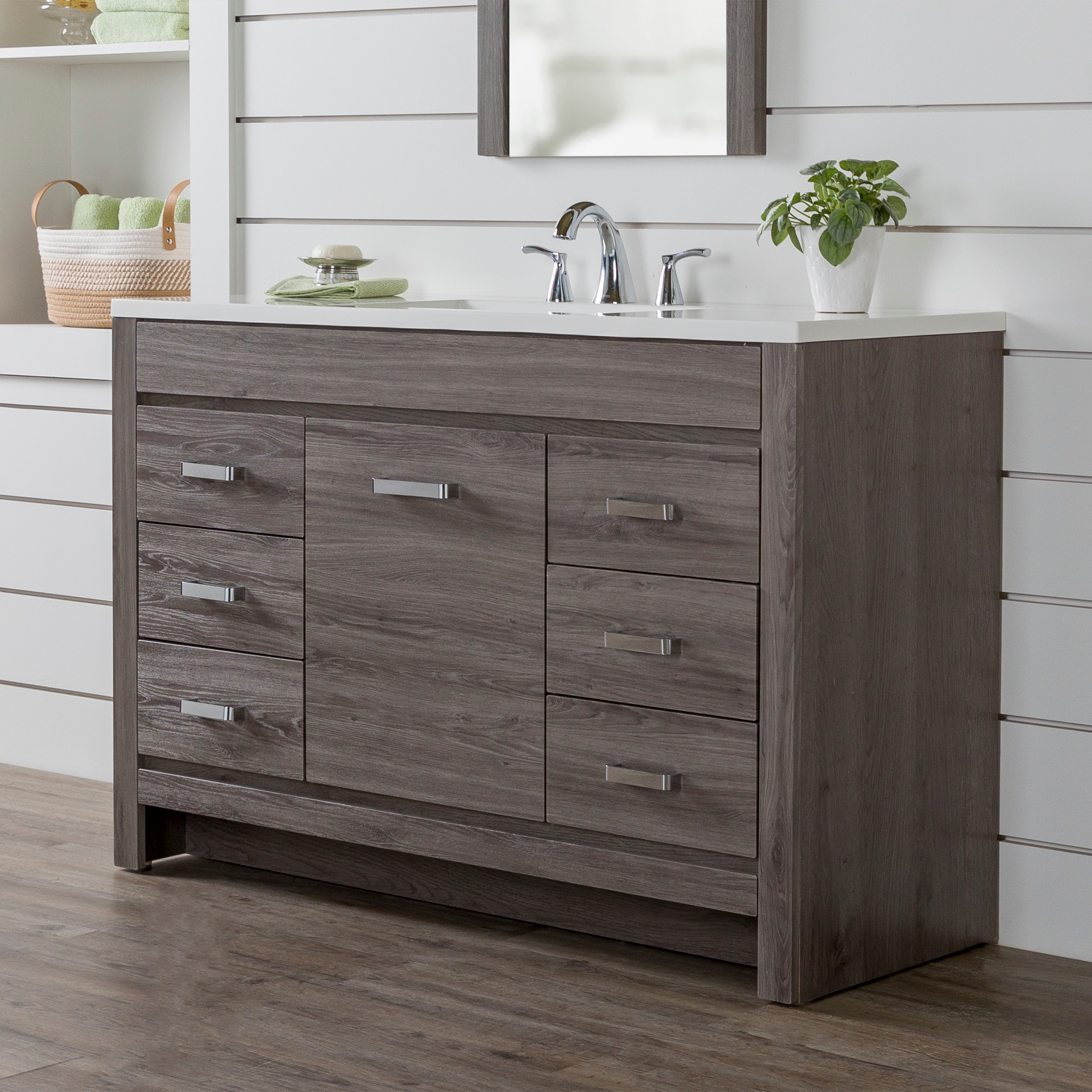 Diamond NOW Adler 48-in Dark Oak Brown Single Sink Bathroom Vanity with ...