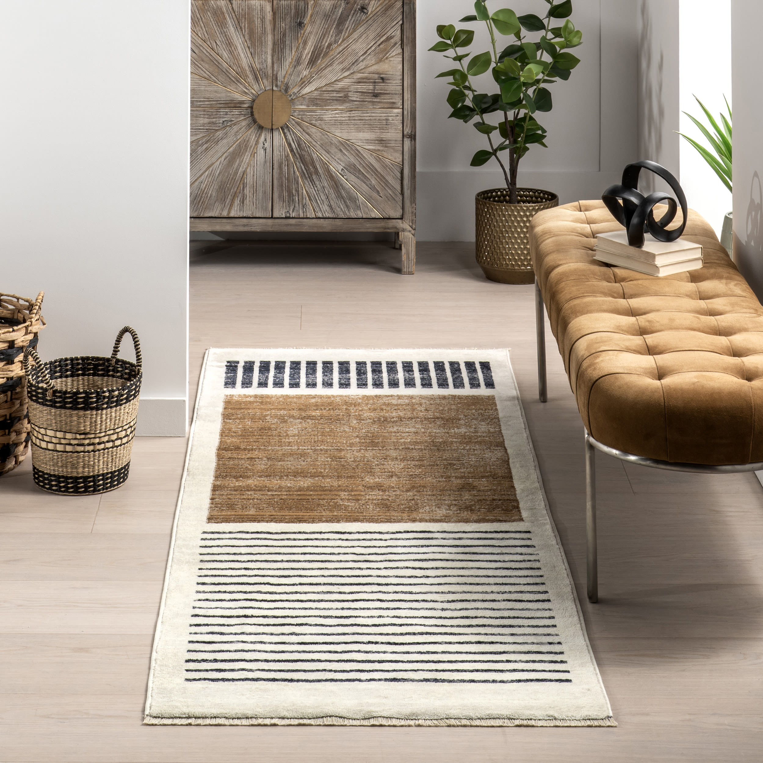 nuLOOM BDSN35A-2808 2 x 8 (ft) Loomed Beige Rectangular Indoor Stripe Global Pet Friendly Runner rug