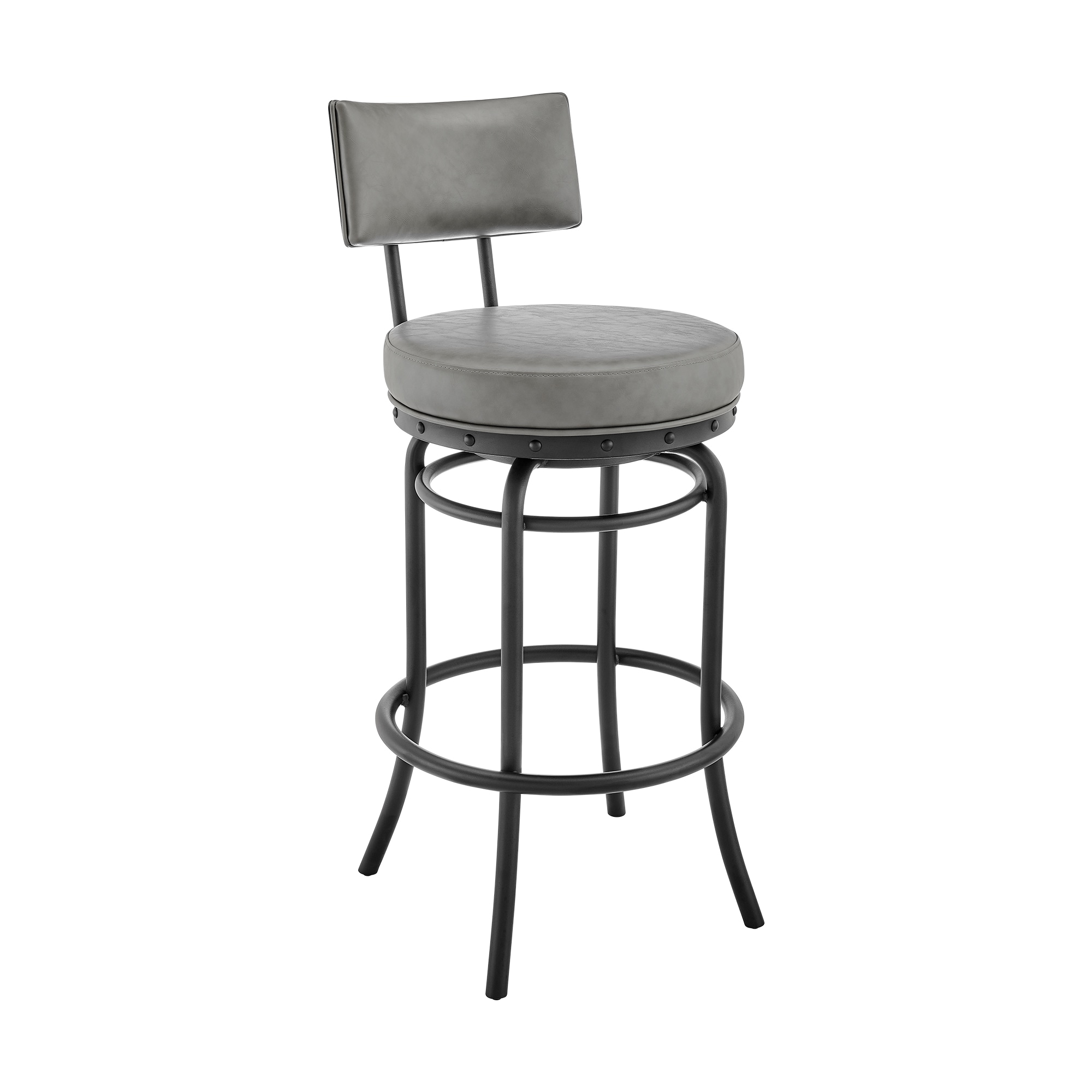 Armen Living 840254333628 Black 26.0-in H Counter height Bucket seat Upholstered Swivel Metal Bar Stool and Back