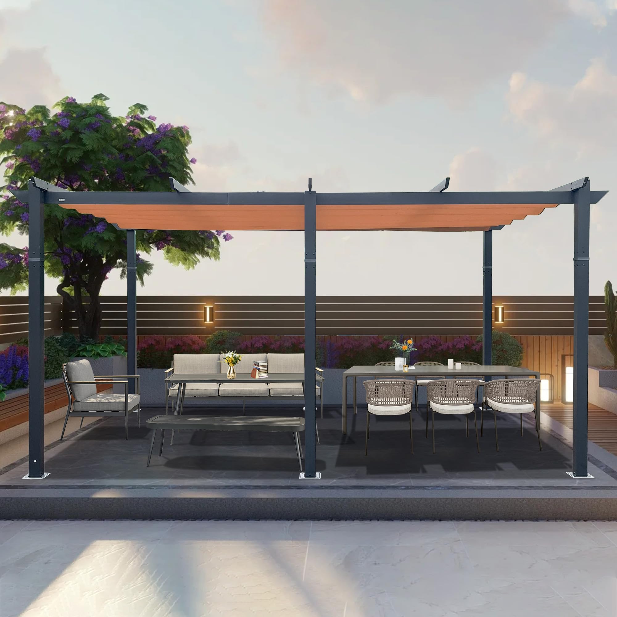 Mondawe MD-CPL-00079 6-ft W x 11-ft 2-in L x 8-ft H Khaki Metal Freestanding Pergola with Canopy