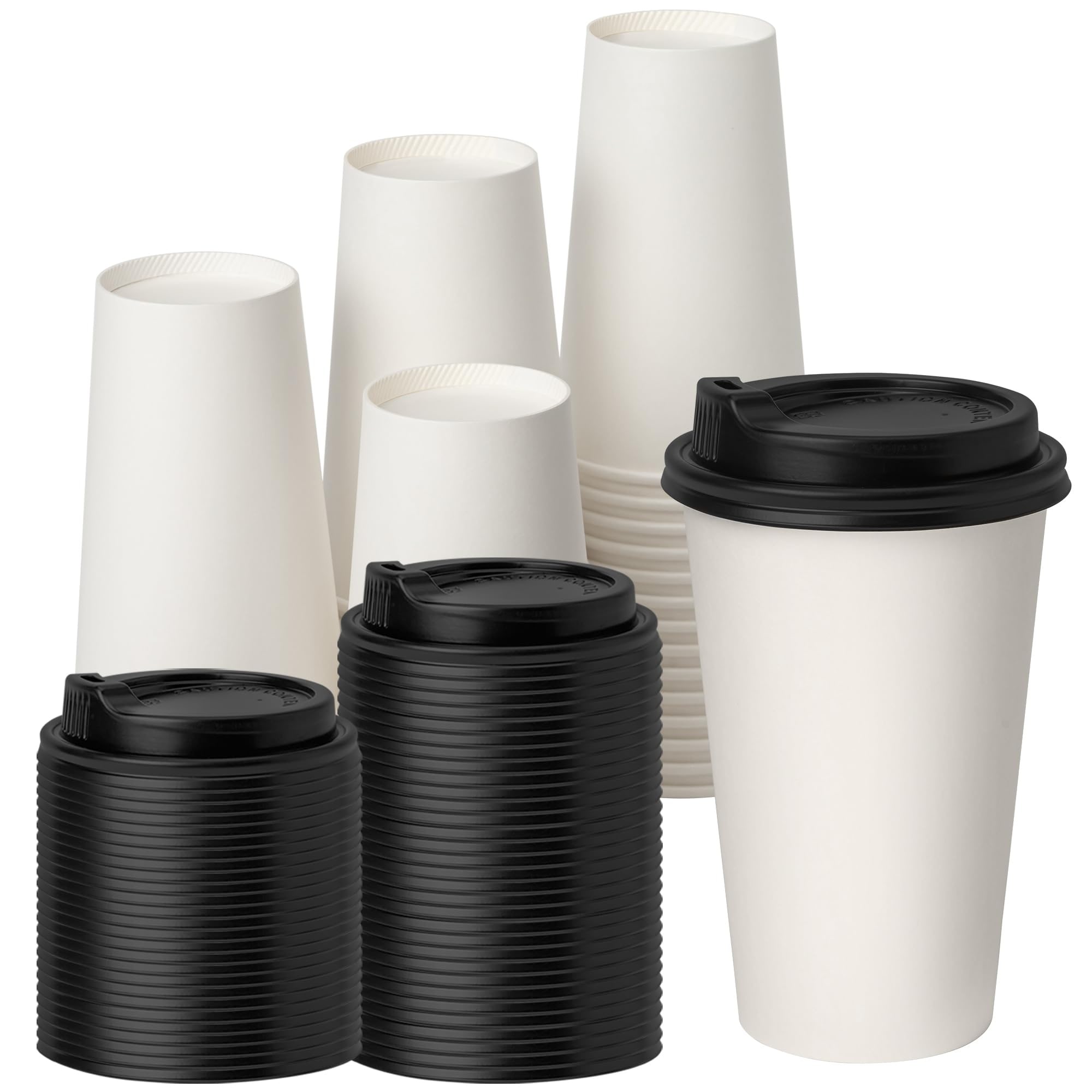 Etokfoks  16 oz White Disposable Paper Coffee Cups with Lids Hot and Cold Drinkware Leak Resistant 100 Pack