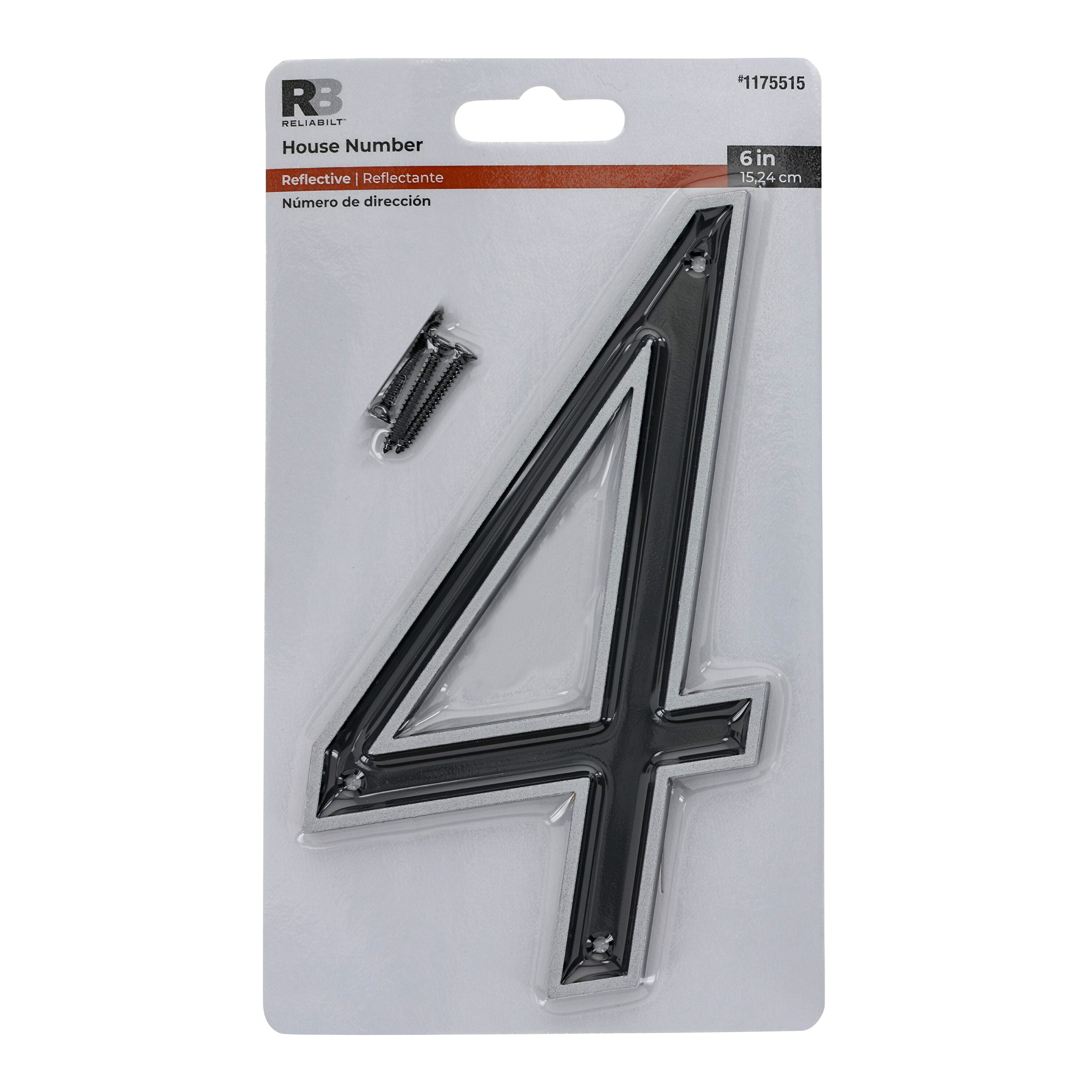 RELIABILT 847574 6-in Reflective Black Number 4