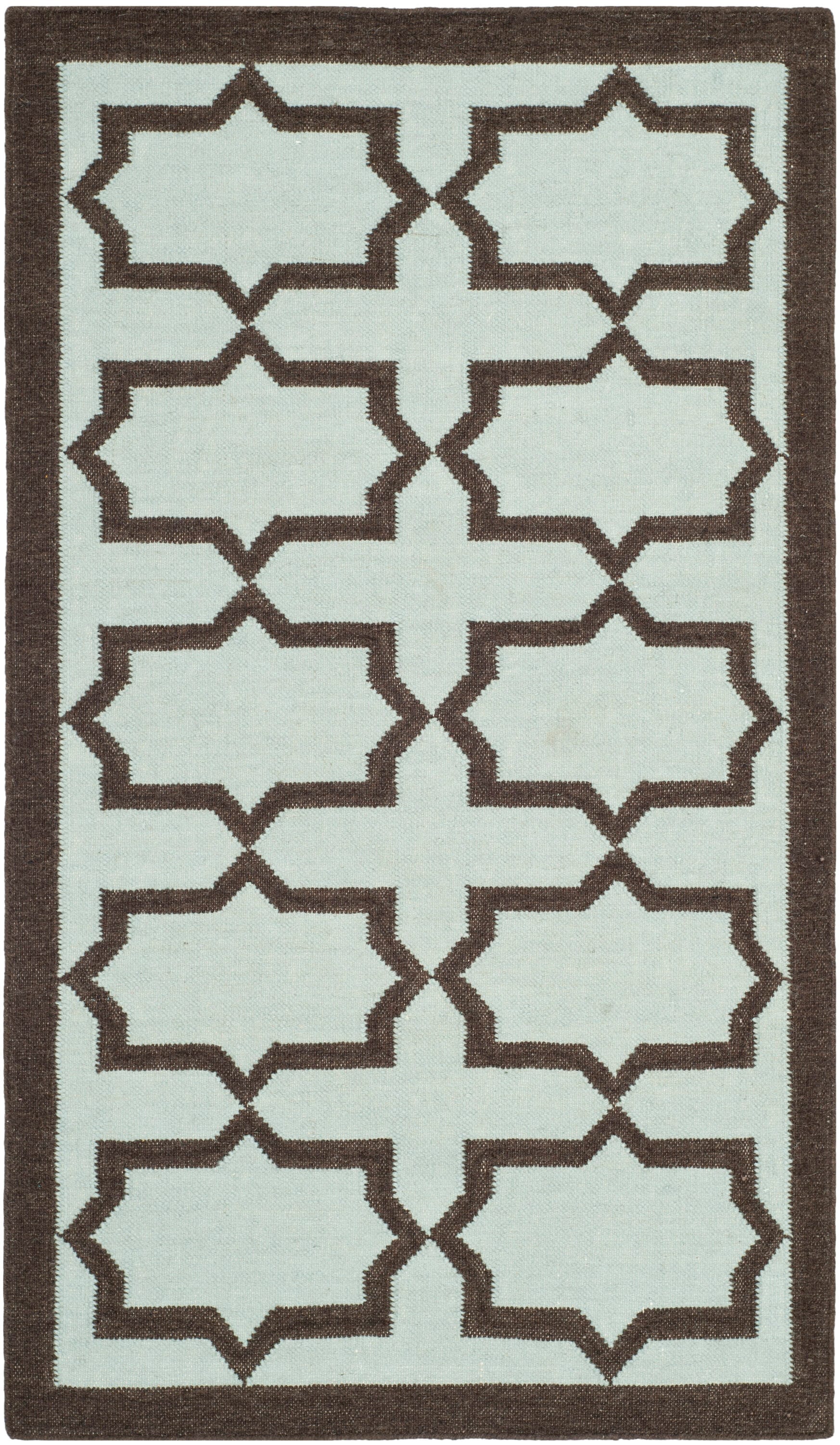 Light Blue Geometric Wool Flat Woven Area Rug, 3' x 5'