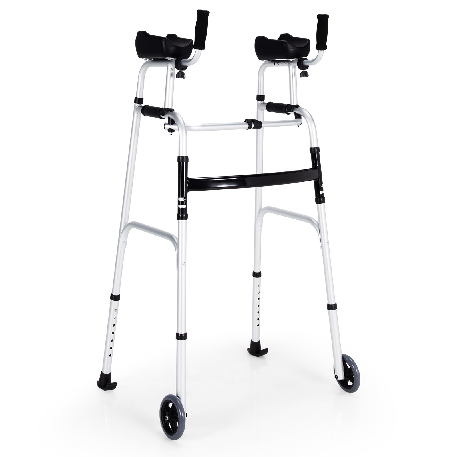 Slickblue Silver Height Adjustable Folding Walker with Armrests Fixed and Interactive Modes for Home and Daily Mobility