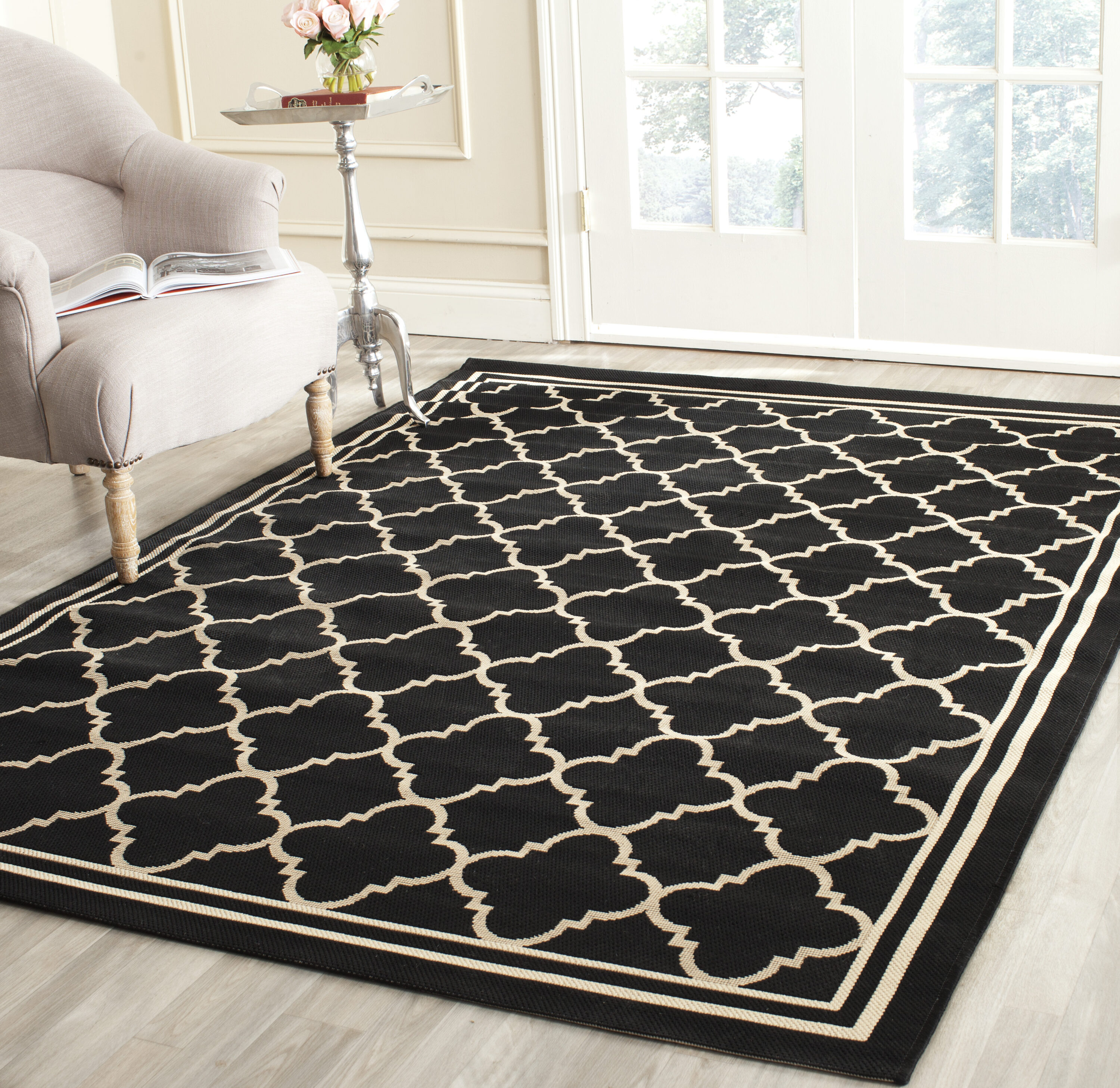 Safavieh CY6918-226-2 Courtyard 2 x 4 (ft) Loomed Synthetic Black/Beige Rectangular Indoor/Outdoor Geometric Area rug