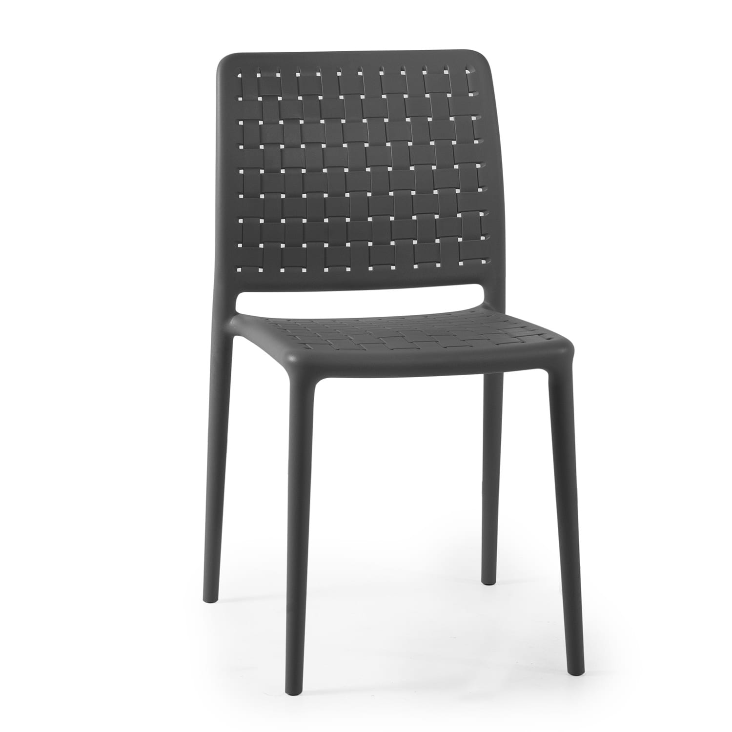 Anthracite Armless Plastic Resin Stacking Patio Dining Chairs, Set of 2