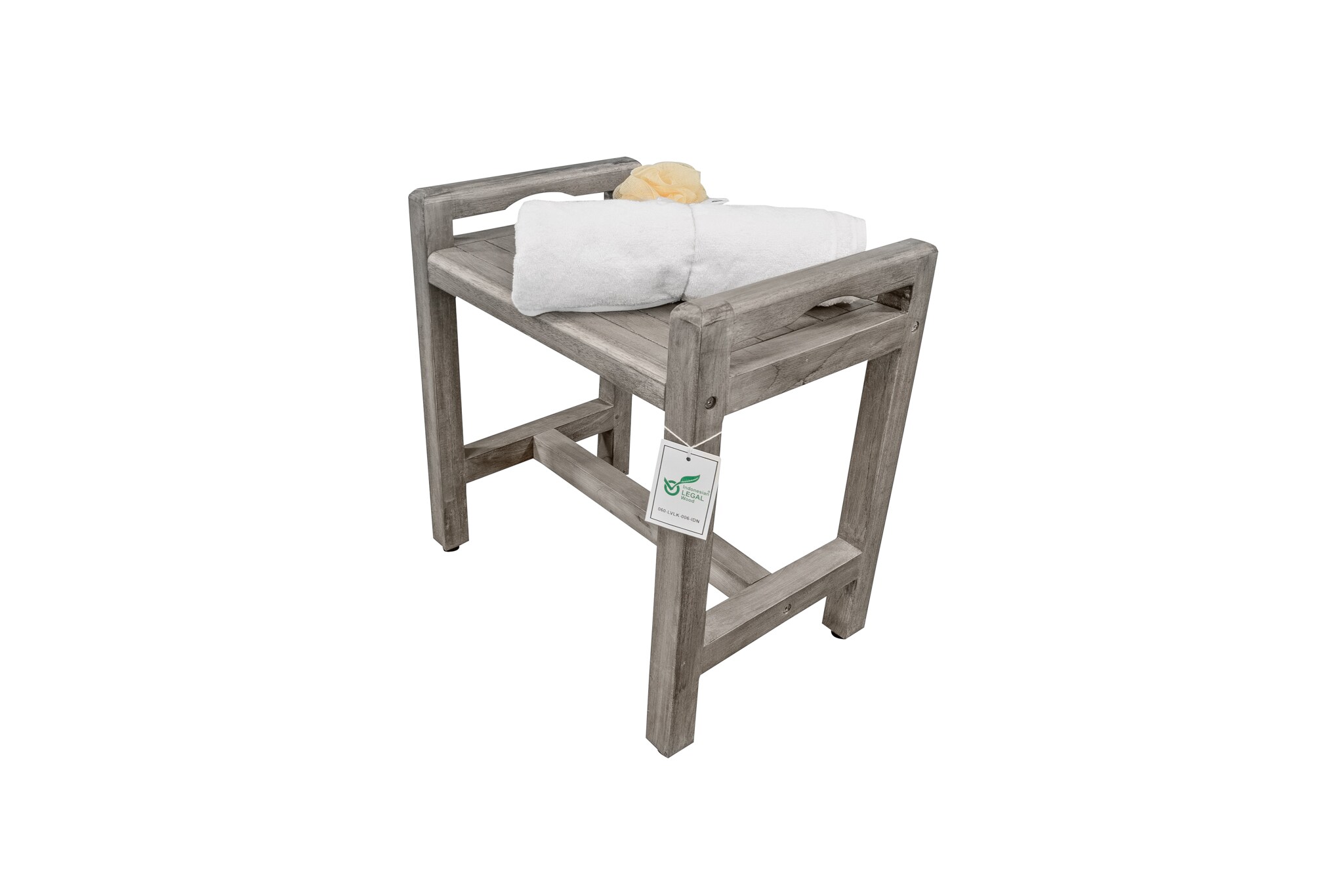 Antique Grey Teak Shower Bench with LiftAide Arms