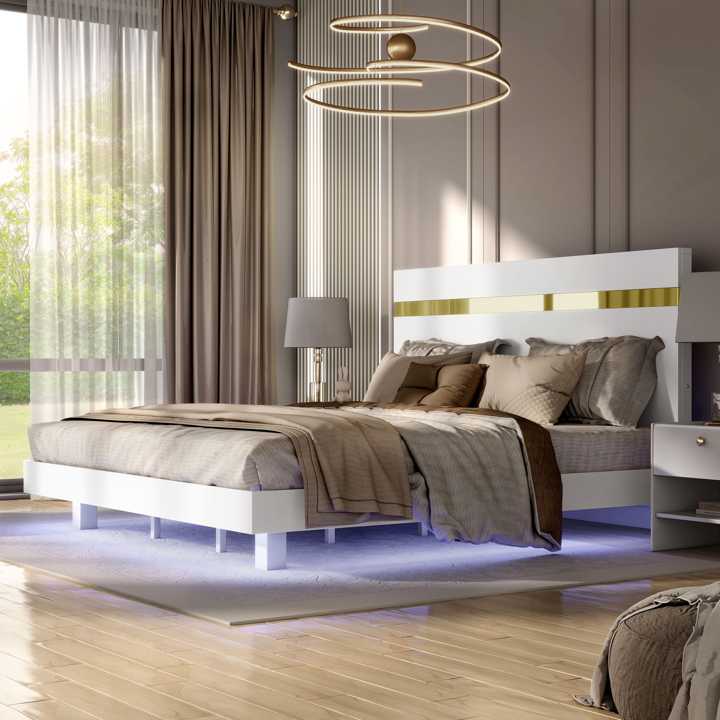 Furniture of America IDF-N7217WH-F Rhian White/Gold Full Wood Platform Bed
