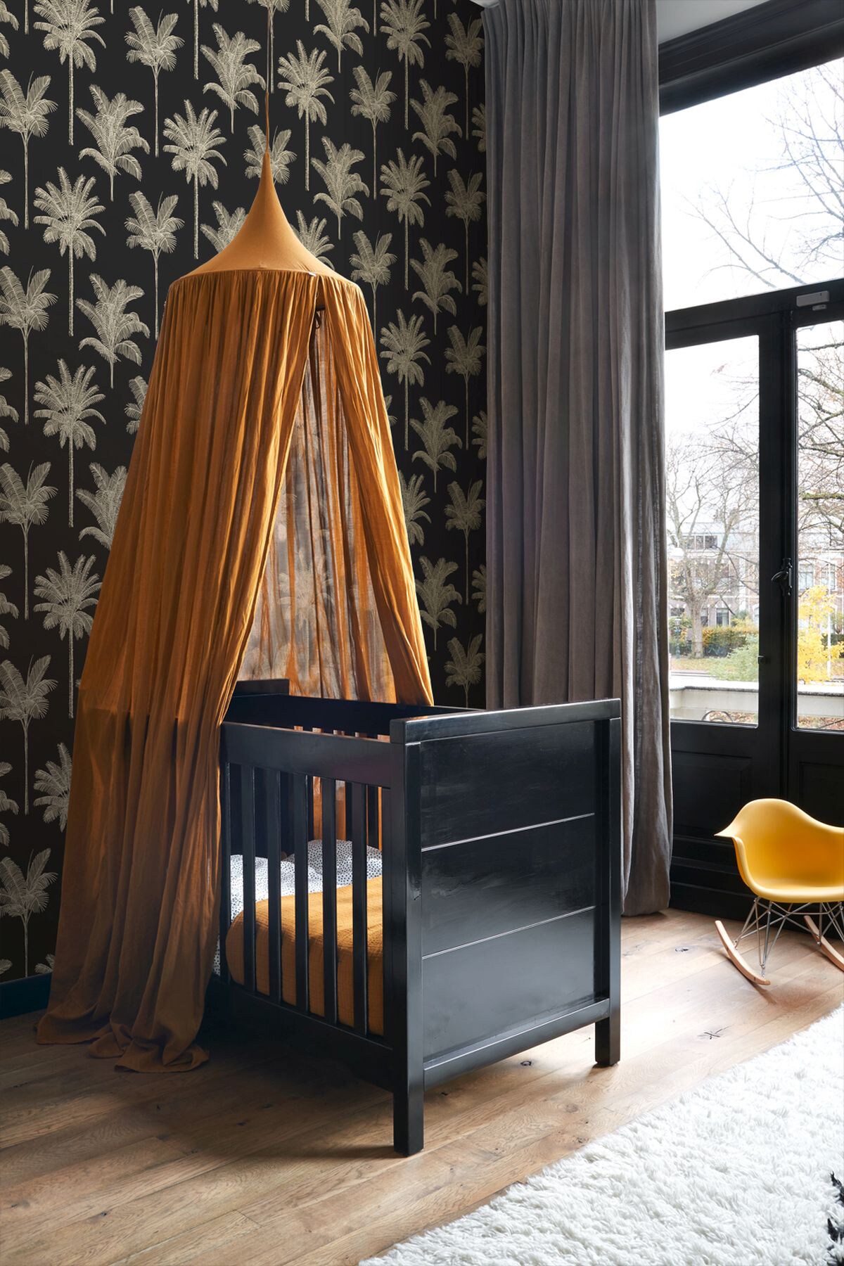Taj Black and Gold Palm Trees Non-Woven Wallpaper