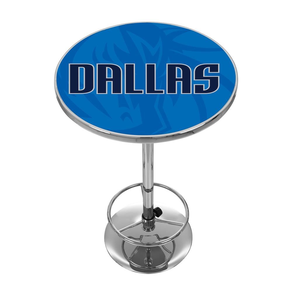 Trademark Gameroom NBA2000-DM2 Dallas Mavericks Pub Tables Chrome Round Traditional Bar Table, Composite with Metal Pedestal Base 27.375-in L x 42-in H