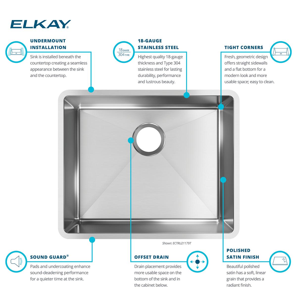 Elkay 23" Stainless Steel Single Bowl Undermount Kitchen Sink