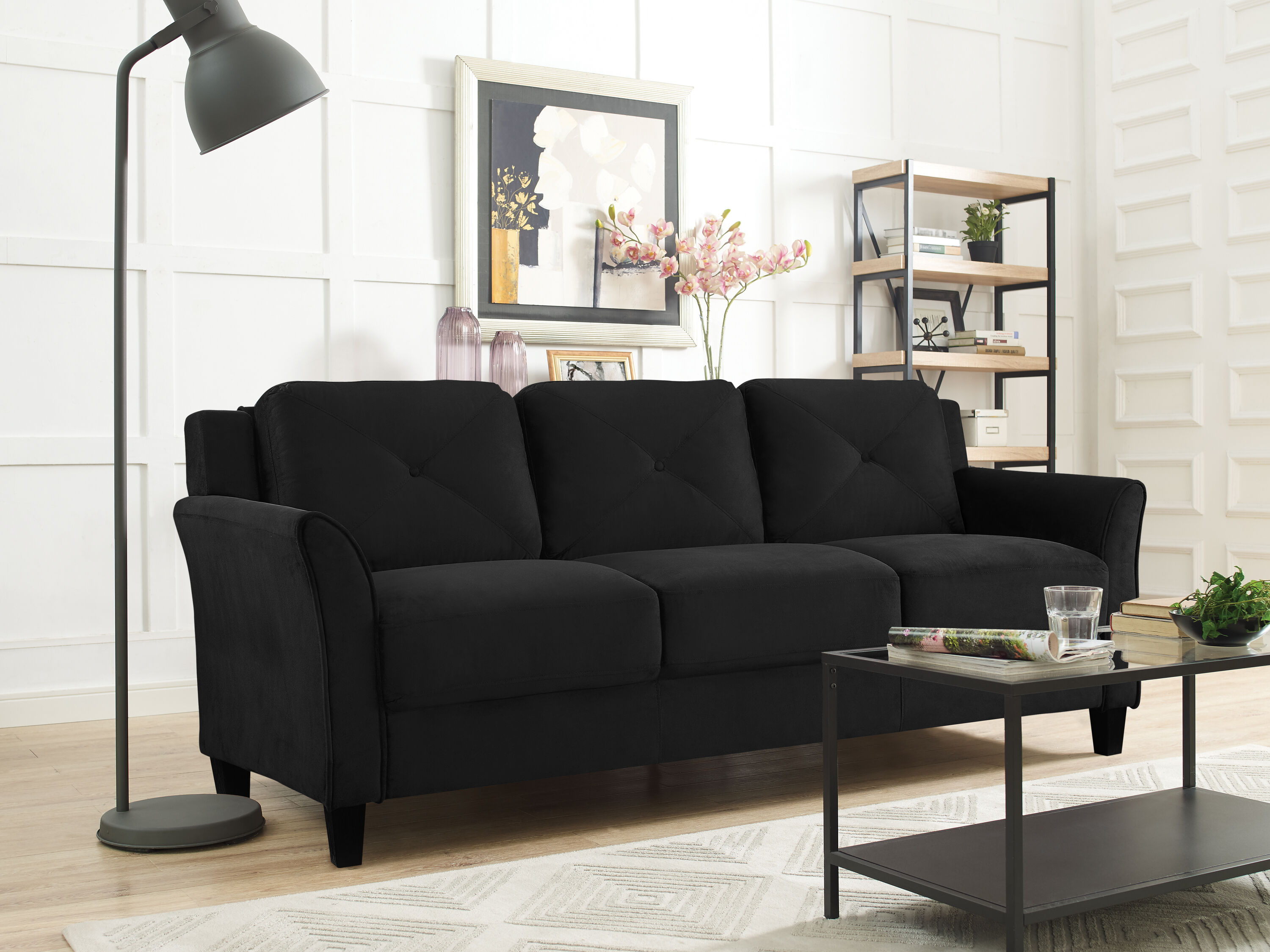 Casual Black Microfiber 3 Seater Sofa