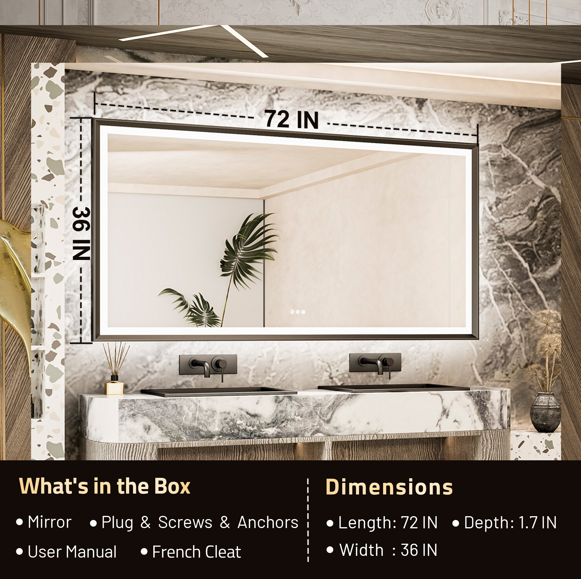 Keonjinn LW-ZBGSSW-18090SI Framed-Bath-Mirrors - View #3