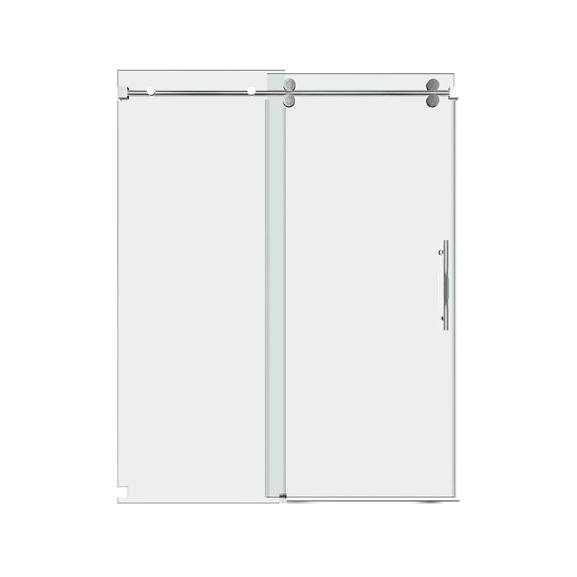 WELLFOR CV-SS04-6076BR Trackless Sliding Shower Door Brushed Nickel 56-in to 60-in W x 76-Inches H Frameless Standard Sliding Shower door 3/8-in Thick Tempered Glass