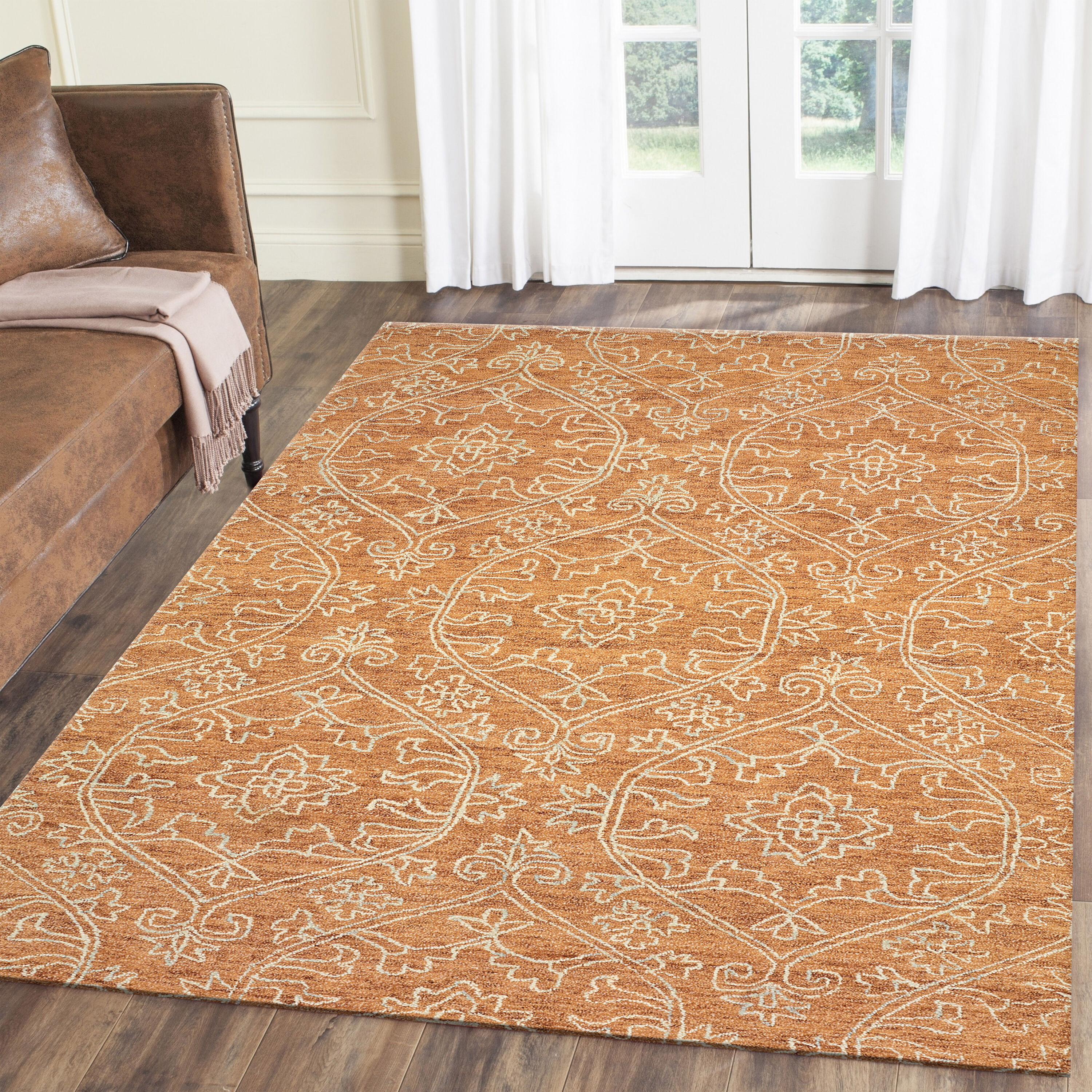 LR Home 8905A7984934J8 8 X 10 (ft) Wool Rust Indoor Stripe Area Rug
