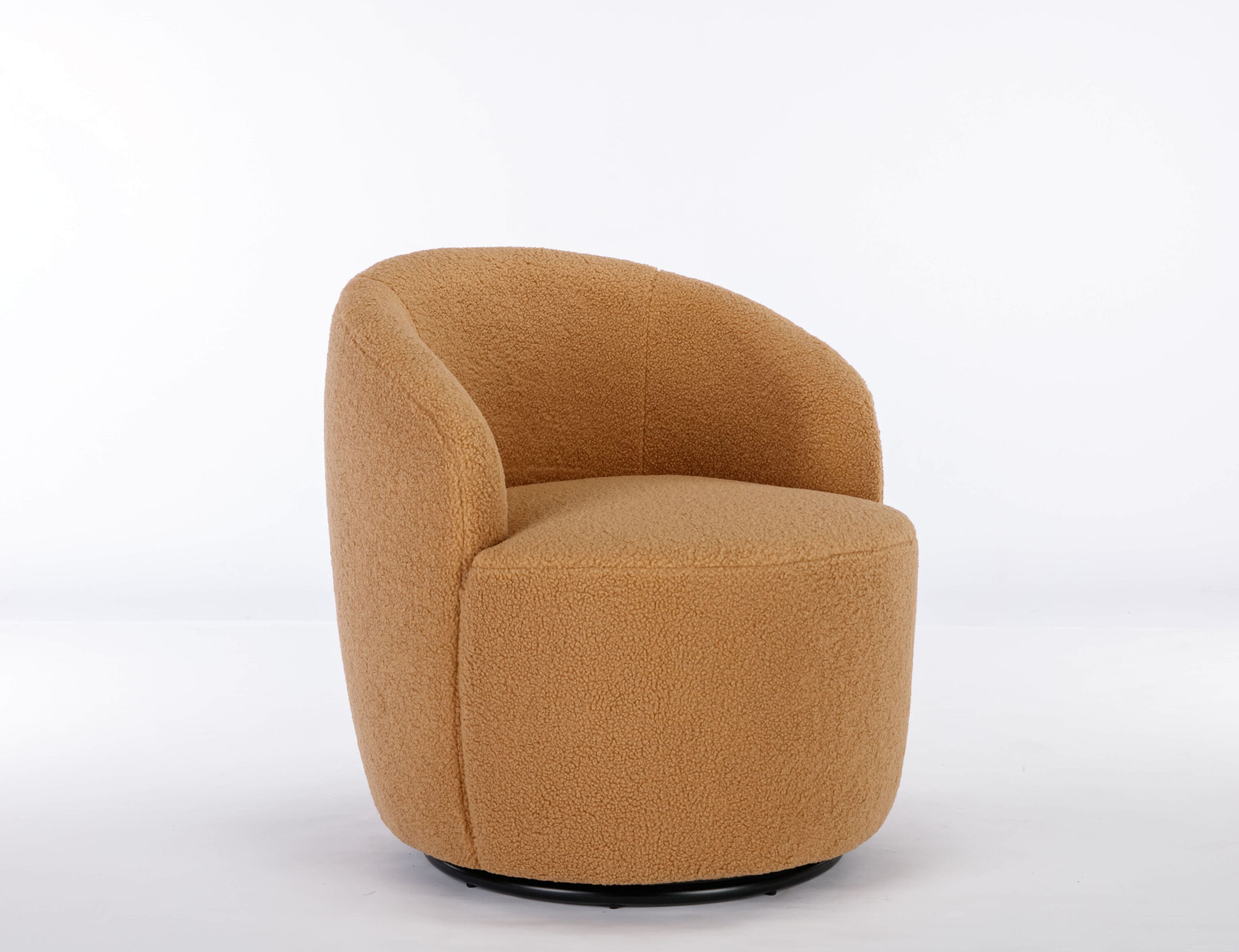 Rbied Teddy Fabric Swivel Accent Armchair Barrel Chair with Black Metal Ring Khaki