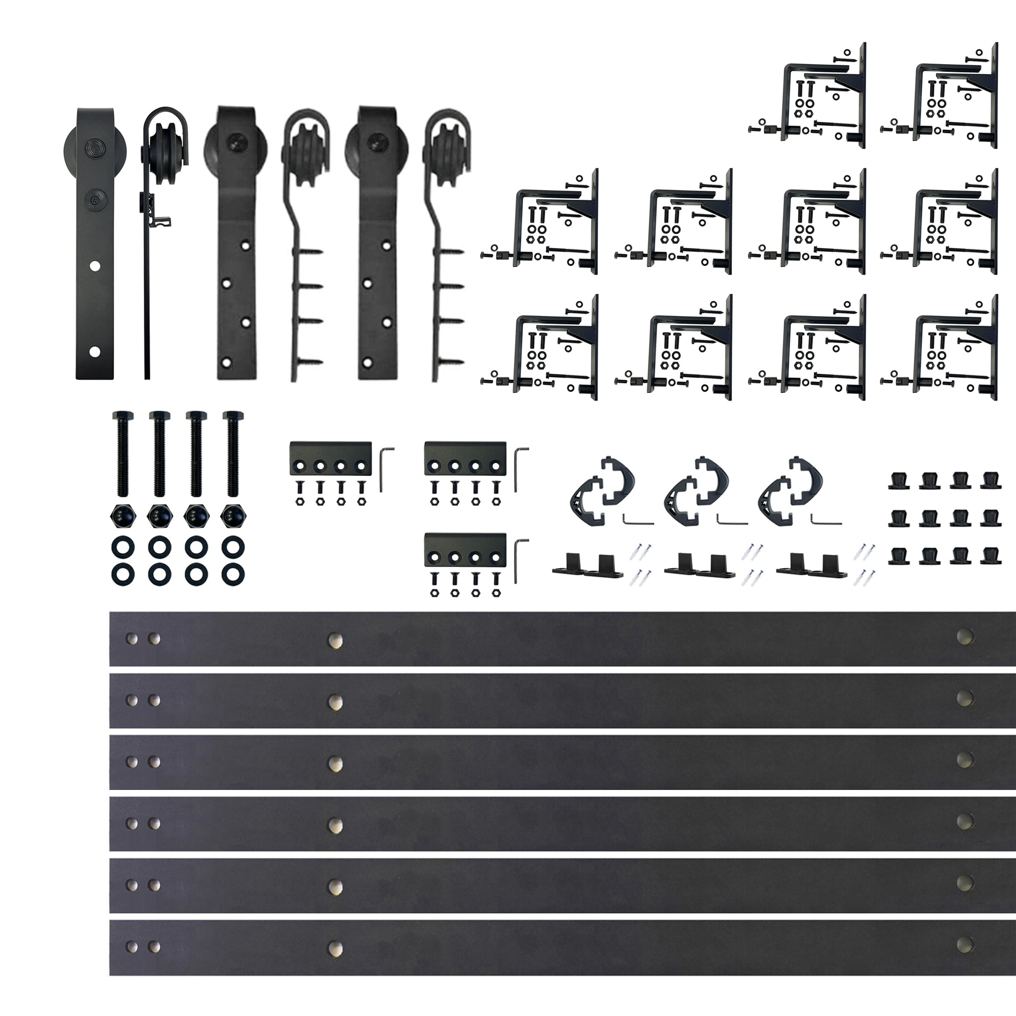 HOMACER YT7TGH144C 144-in Rustic black Black Indoor J-strap Triple bypass Barn door hardware kit
