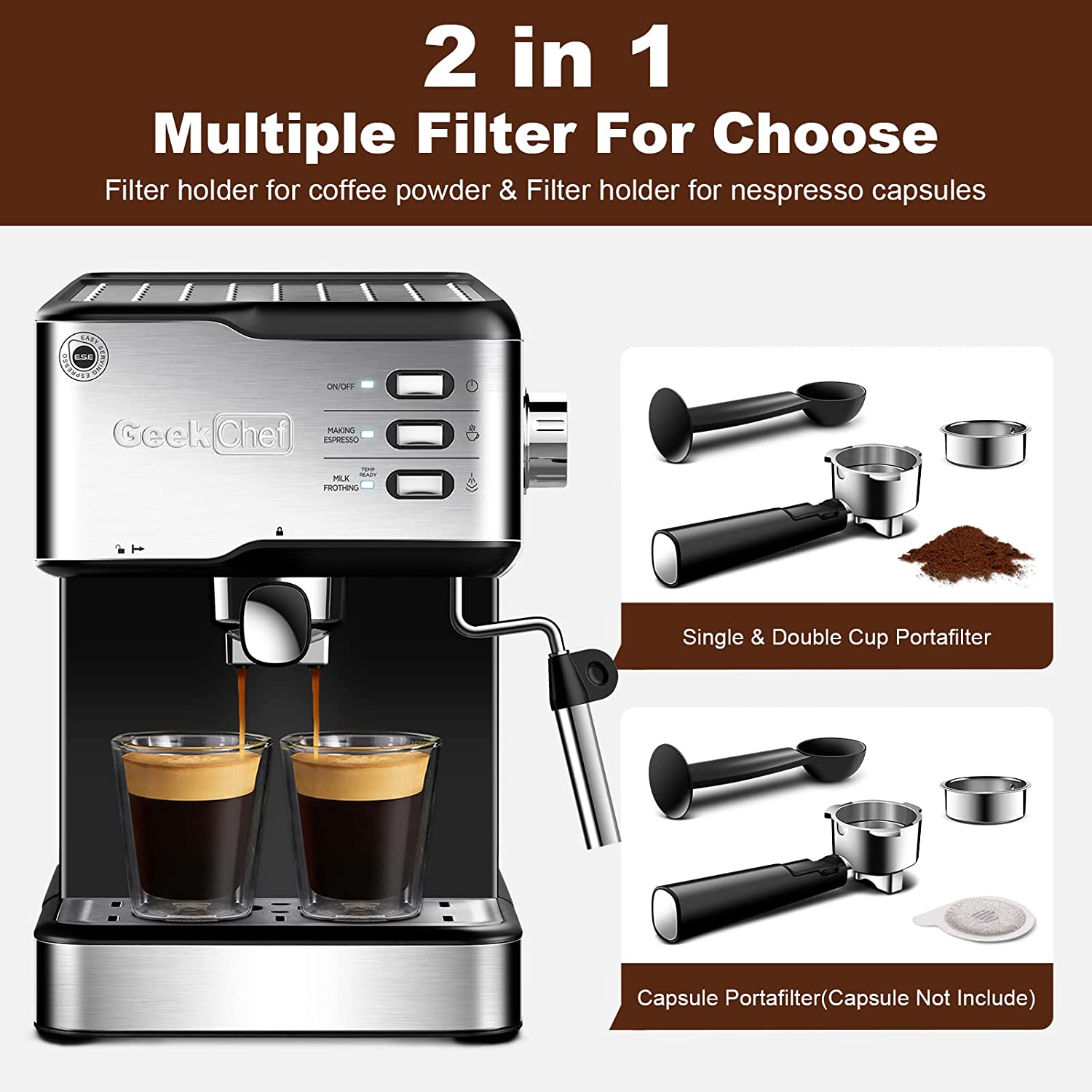 1.2L Coffee Machine Professional Coffee Maker Cafetera Milk Frother  Automatic Coffee Bean Grinder with Pot for Home Office