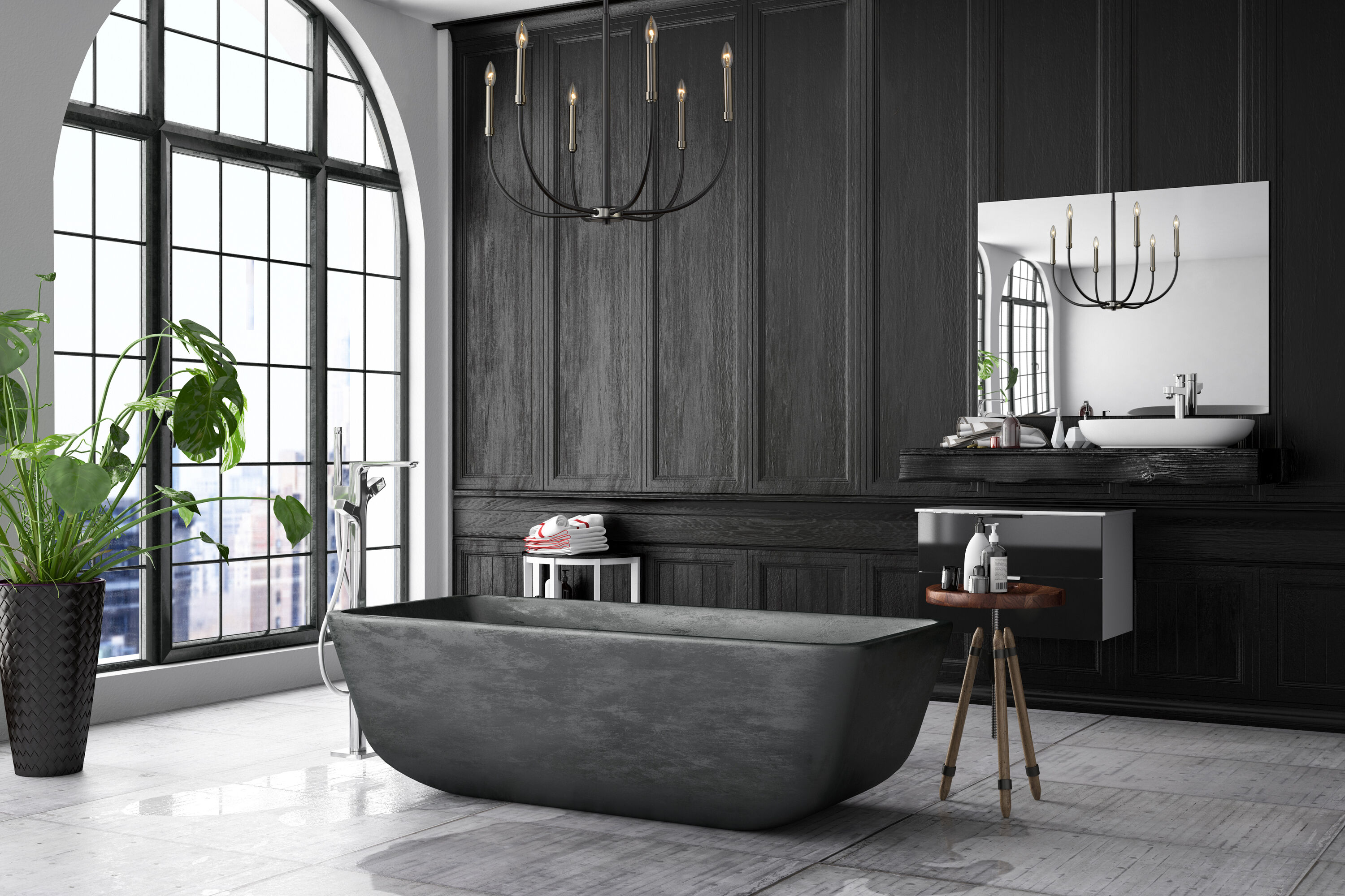 Matte Black and Brushed Nickel 6-Light Candelabra Chandelier