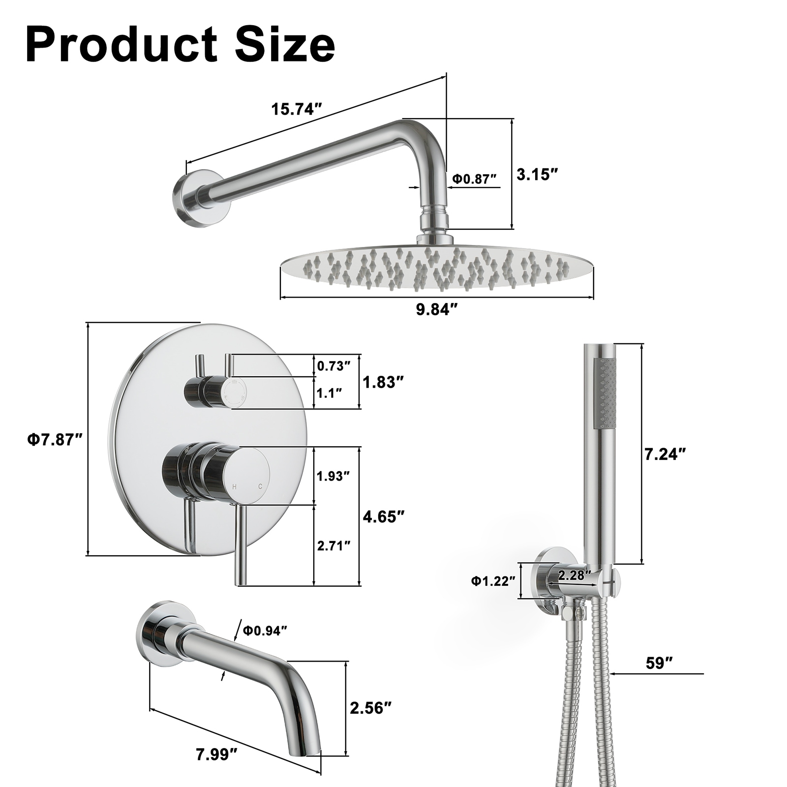 Mondawe MDRB-012MB Showerhead-Bar-Panels - View #8