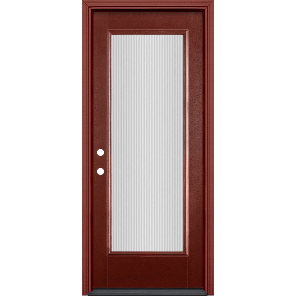 Masonite 32-in x 80-in x 4-9/16-in Fiberglass Full Lite Right-Hand Inswing Wineberry Stained Prehung Front Door with Brickmould Insulating Core -  629696