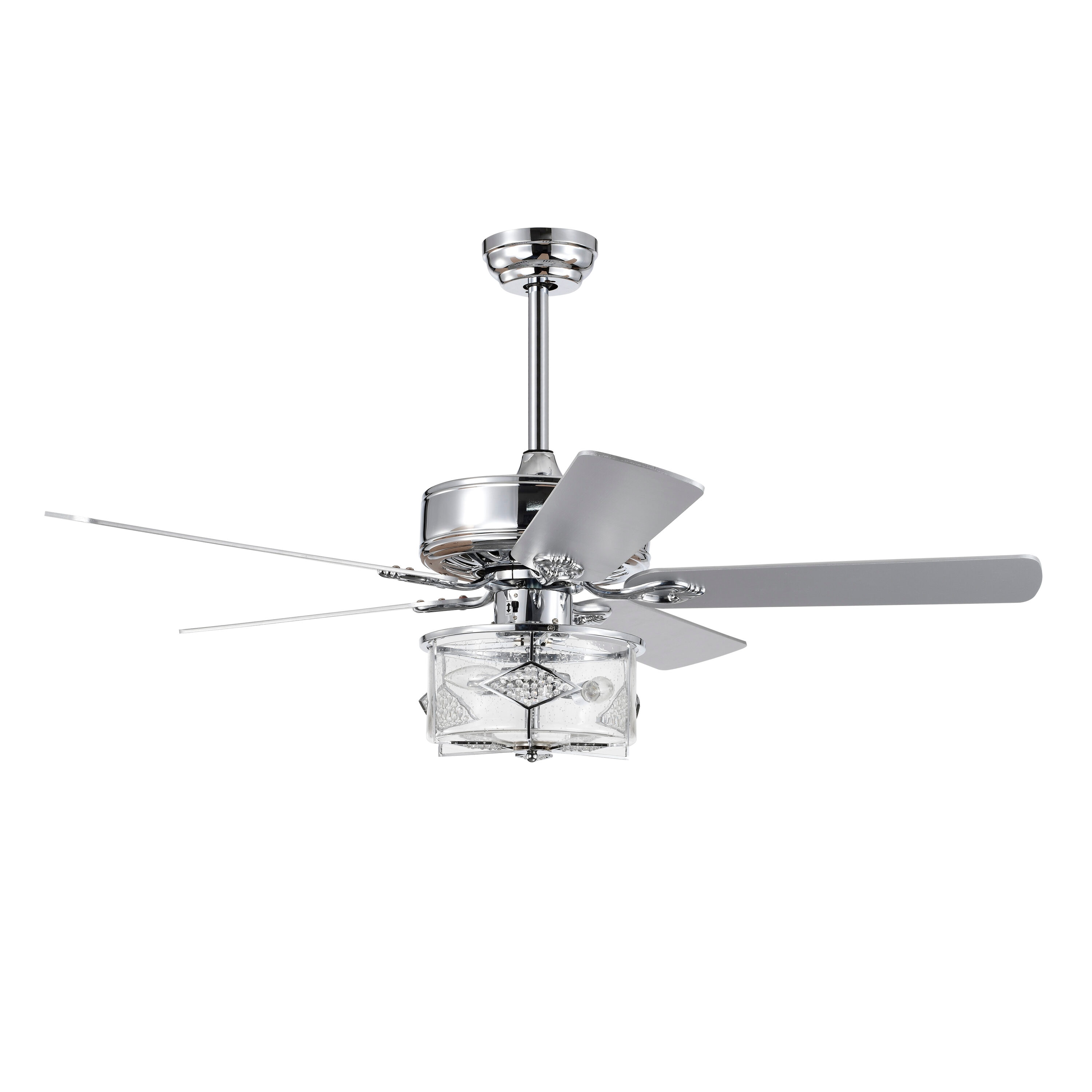 Flynama HEM-L-6043REMO/SA Ceiling Fan 52-Inches Silver with ABS Blades Color-Changing Indoor Downrod mount Standard Ceiling Fan With Light and Remote ( 5 -Blade)