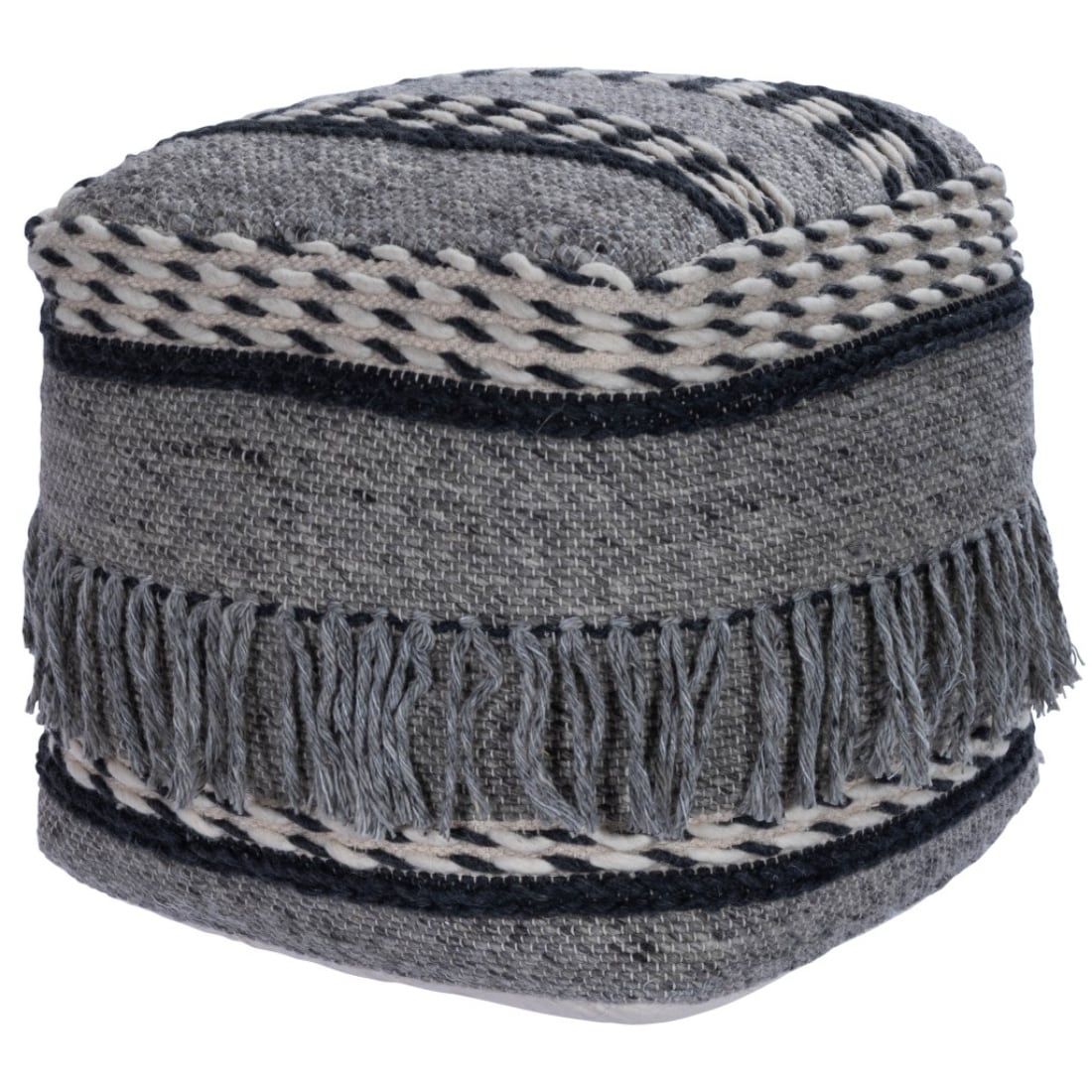 HomeRoots 4000388974 Boho Square Black and Gray Pouf Ottoman