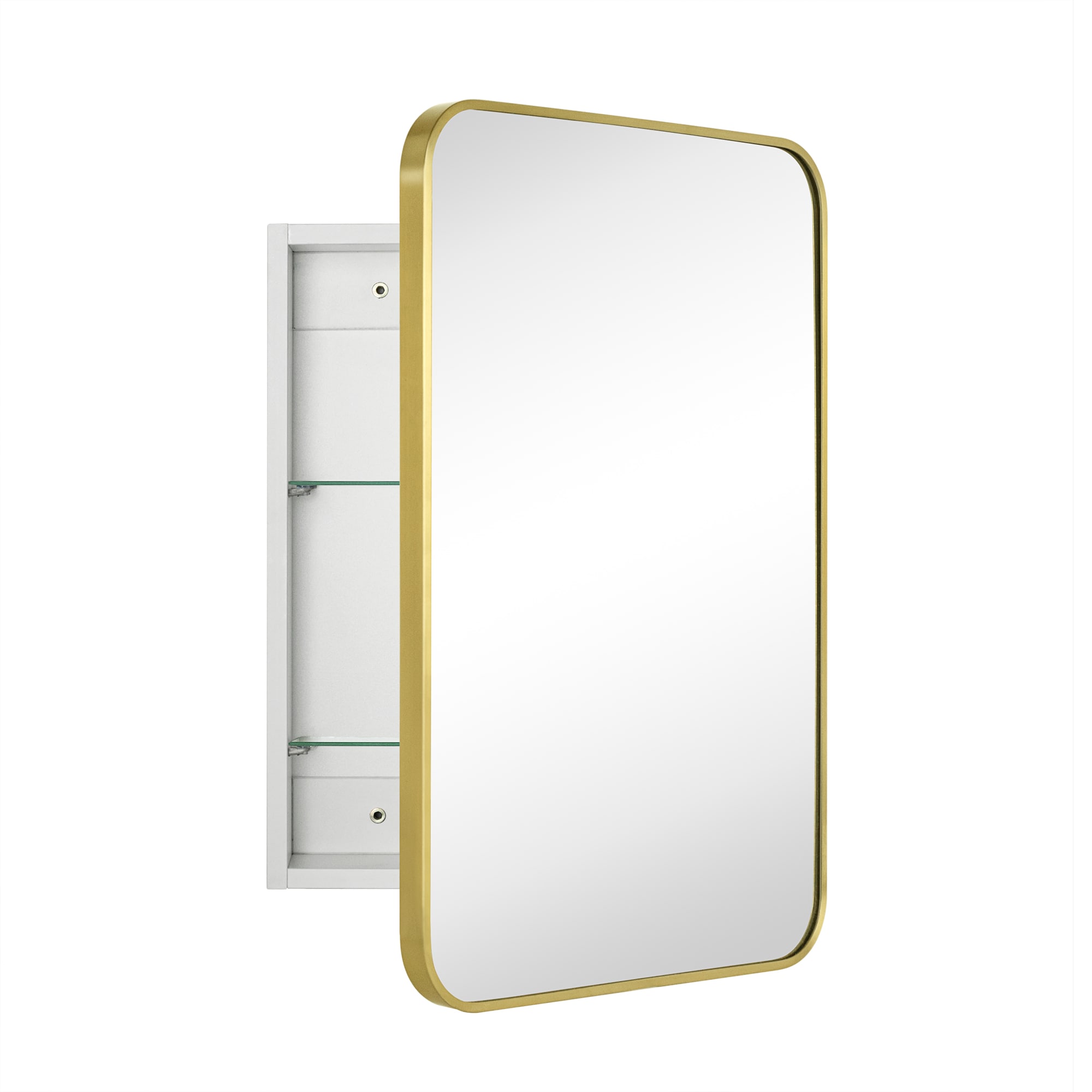 TEHOME GC-XB0005 Garnes 16.5-in x 24-in Surface/Recessed Mount Brushed Gold Mirrored Rectangle Soft Close Medicine Cabinet