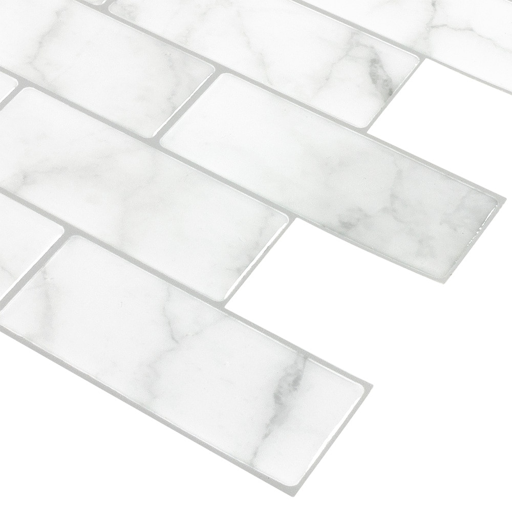 Peel&Stick Mosaics Carrara Subway 10-in x 10-in Glossy Composite Linear  Subway Peel and Stick Wall Tile (0.65-sq. ft/ Piece) in the Tile department  at