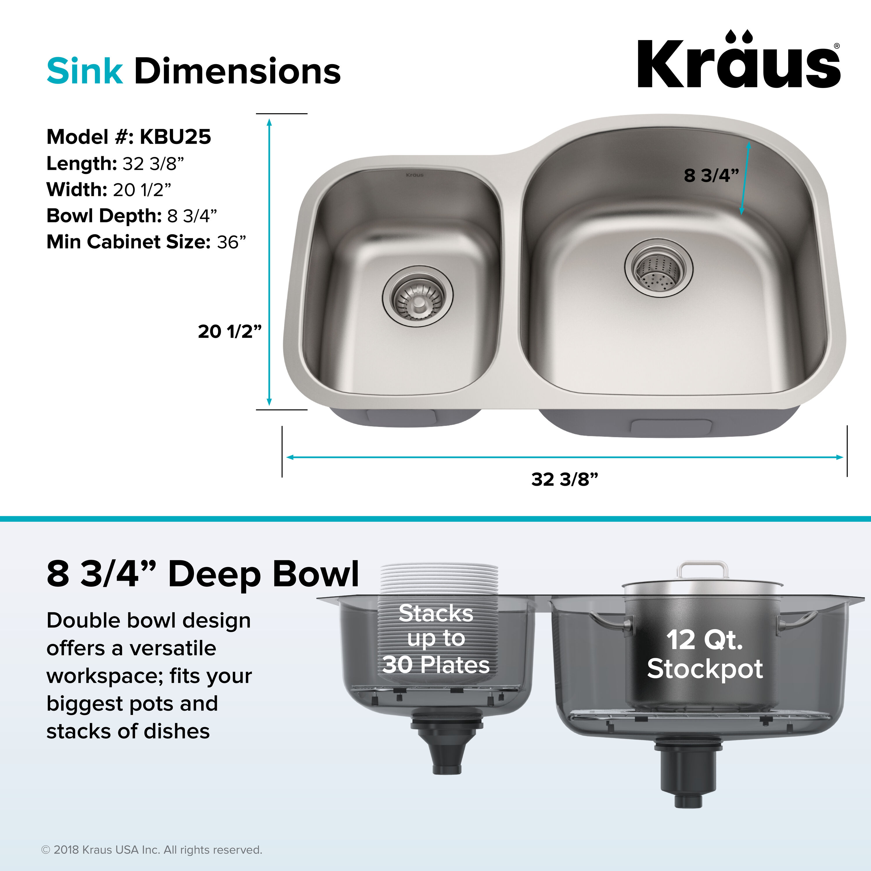 Kraus 32-inch Satin Stainless Steel Undermount Double Bowl Kitchen Sink