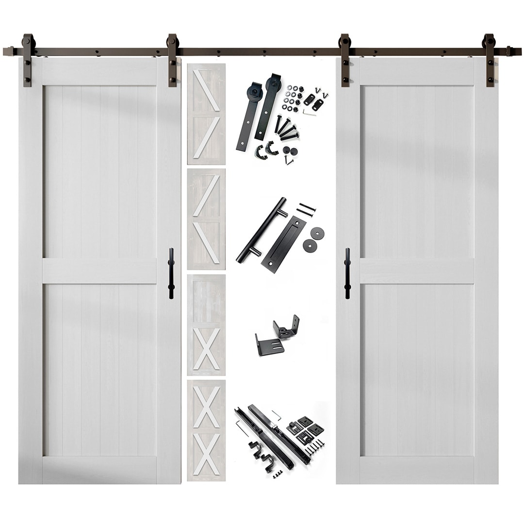HOMACER YT2TGH156C-3880F-WH 38-in x 80-in White Pine Wood Solid core Double Barn Door (Hardware Included)
