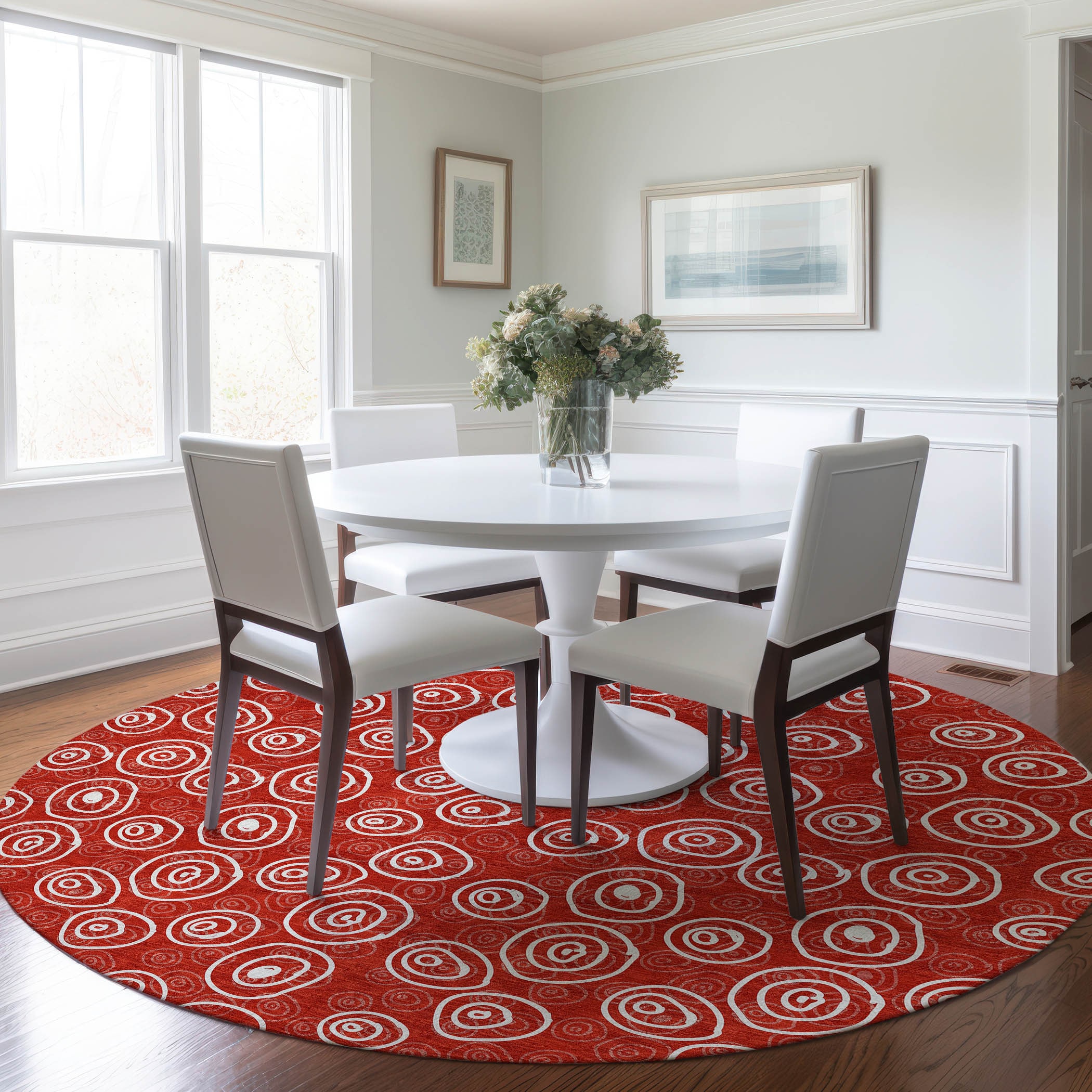 Addison Rugs ACN728RD8RO Chantille ACN728RD 8 x 8 (ft) Polyester Red Round Indoor/Outdoor Geometric Machine washable Area rug
