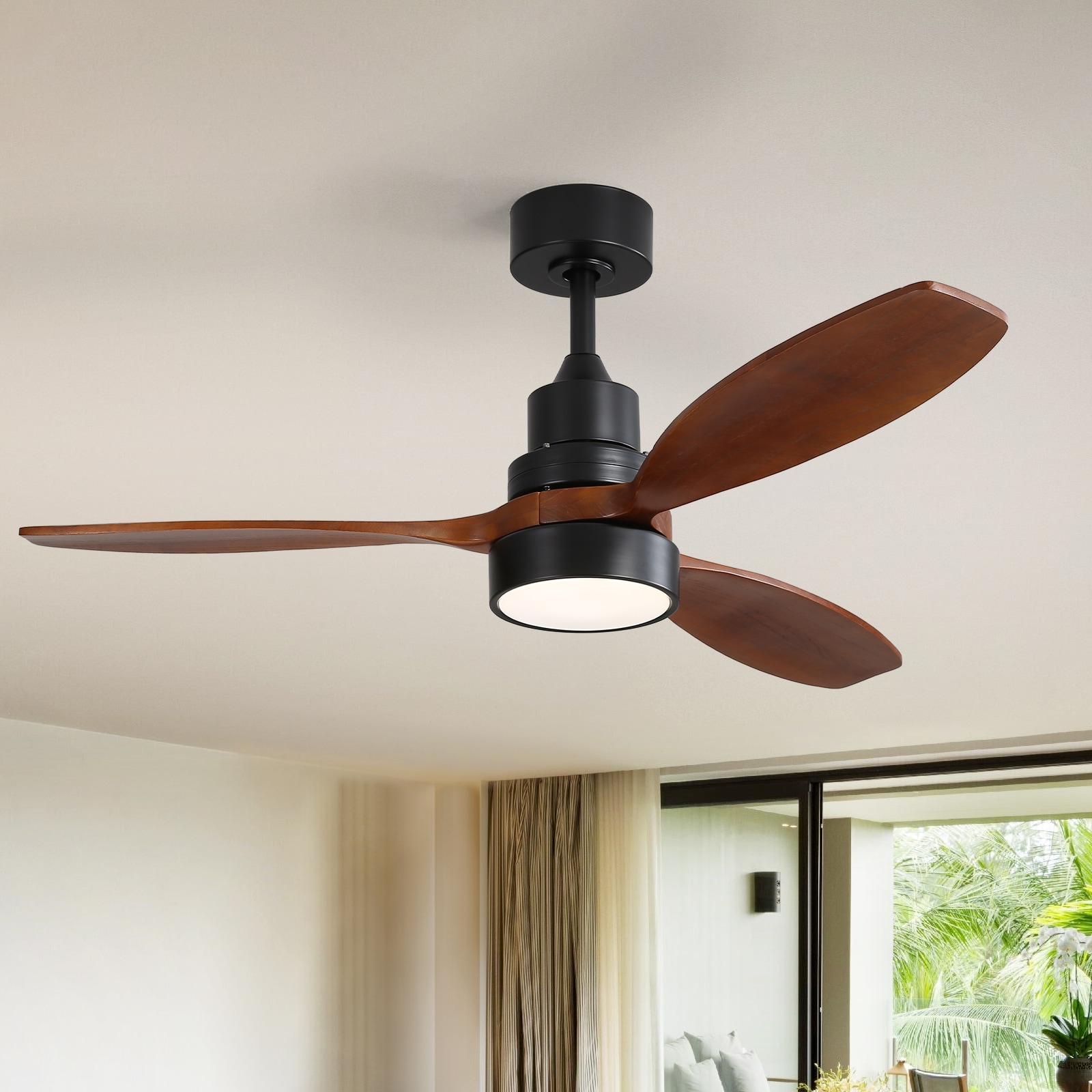 Sofucor LS-52K076-BK-HTM-60 Nicola 52-in Color-Changing Integrated LED Black with Dark brown Blades Propeller Ceiling Fan With Light and Remote ( 3 -Blade )