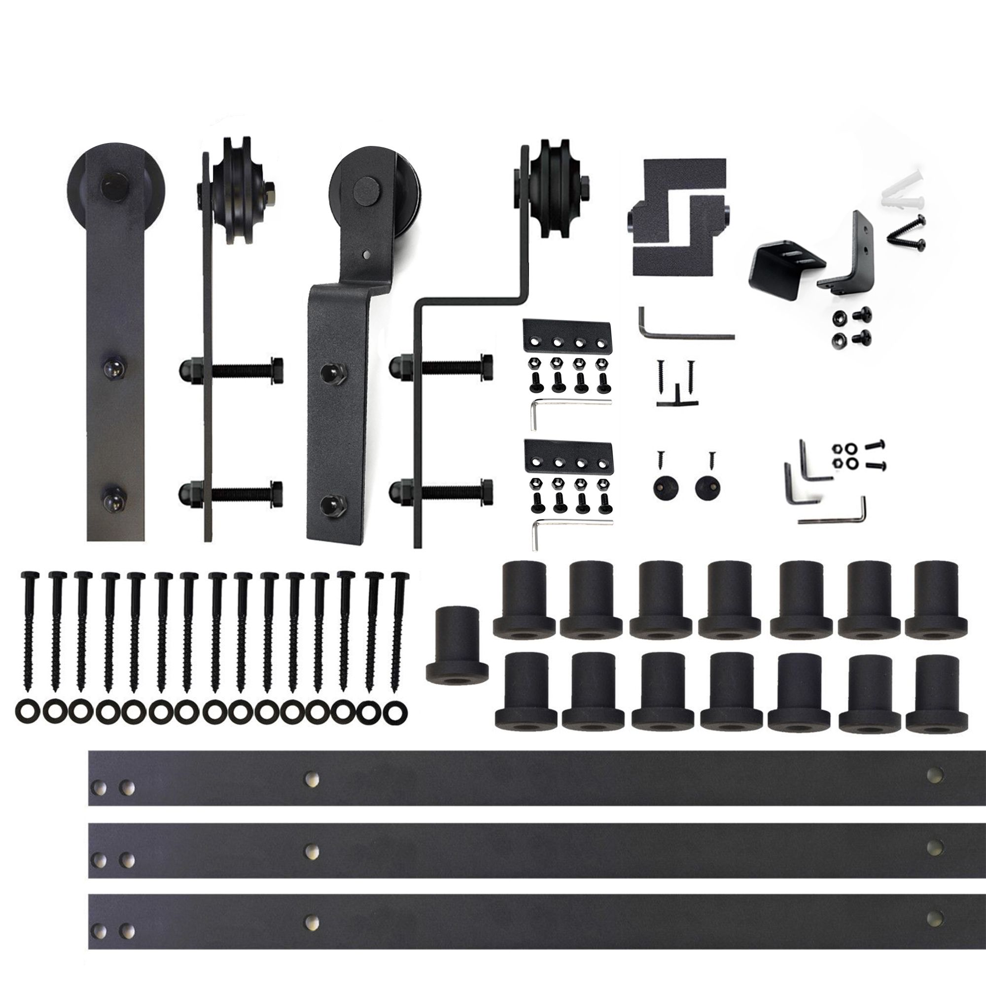 HOMACER 72-in Rustic Black Indoor Top Mount Double Bypass Barn Door Hardware Kit DZ4TGH072C Sansujyuku sansujyuku.com