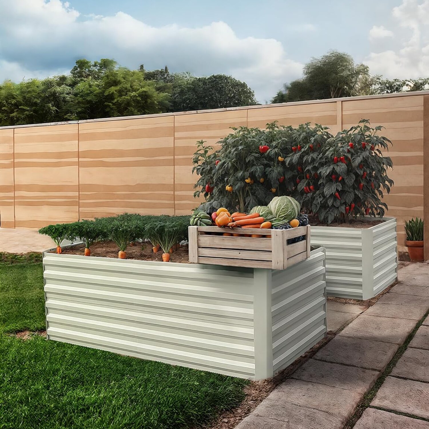 Der Rose LMXVAM-33CP-0910S9T9 8x4x2ft Outdoor Rectangular Planter for Vegetables/Herbs/Flowers Beige (Set of 2)