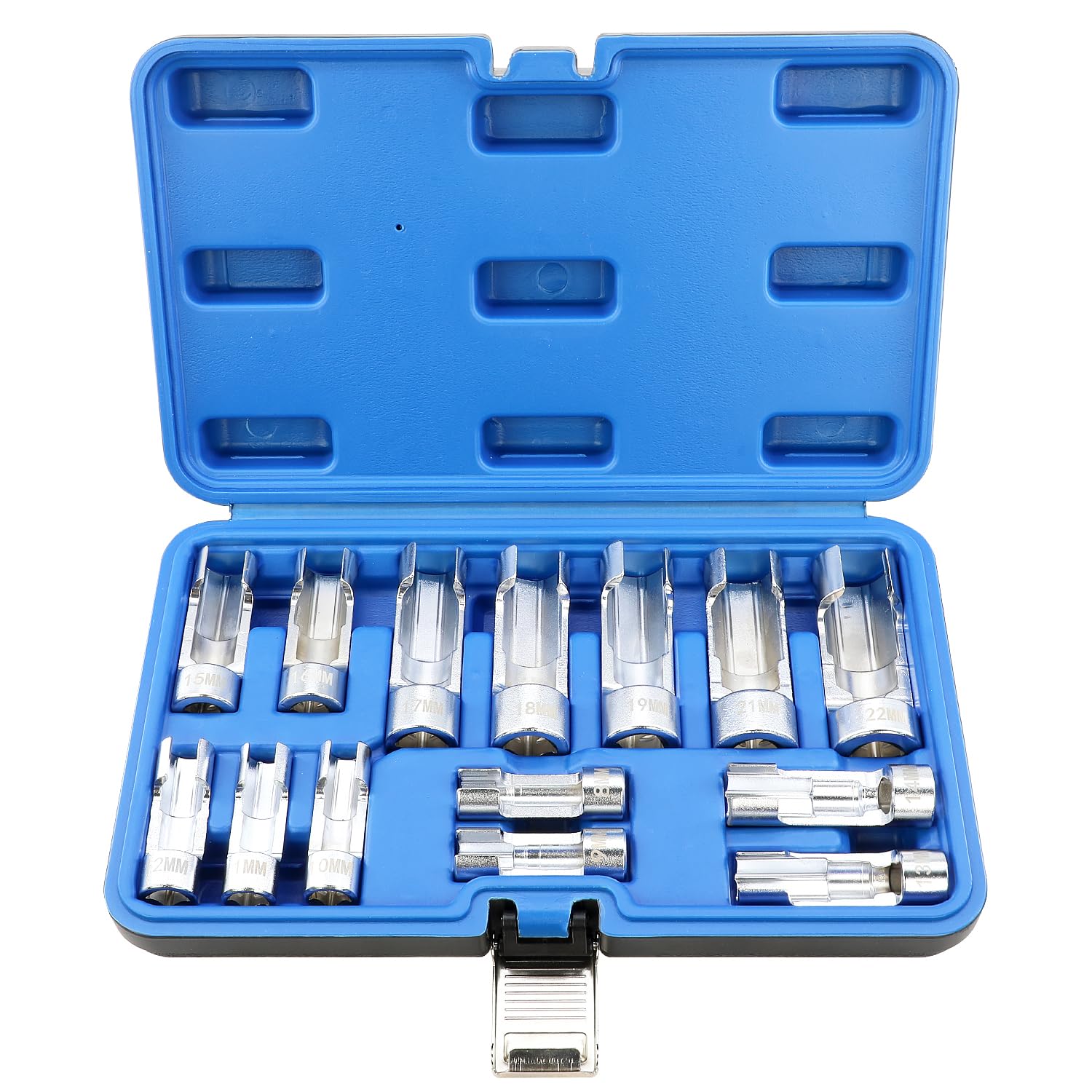 SenQWFa  3/8 Drive 1/2 Drive Diesel Injector Fuel Line Socket Wrench Set Metric 8 to 22mm Flare Nut Socket 14 Piece 5 Point Tool for Temperature