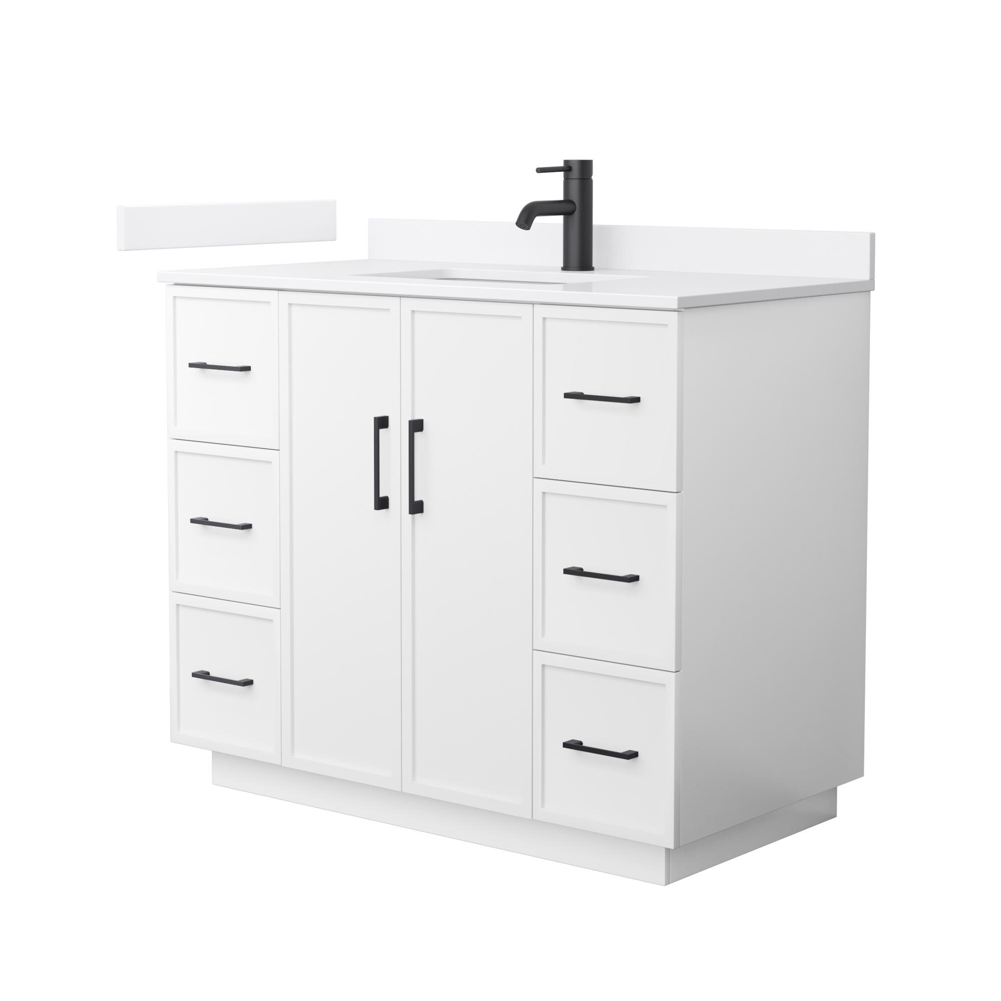 Wyndham Collection WCH747442SWBWQUNSMXX Elan TK 42-in White with Matte Black Trim Undermount Single Sink Bathroom Vanity with White Quartz Quartz Top