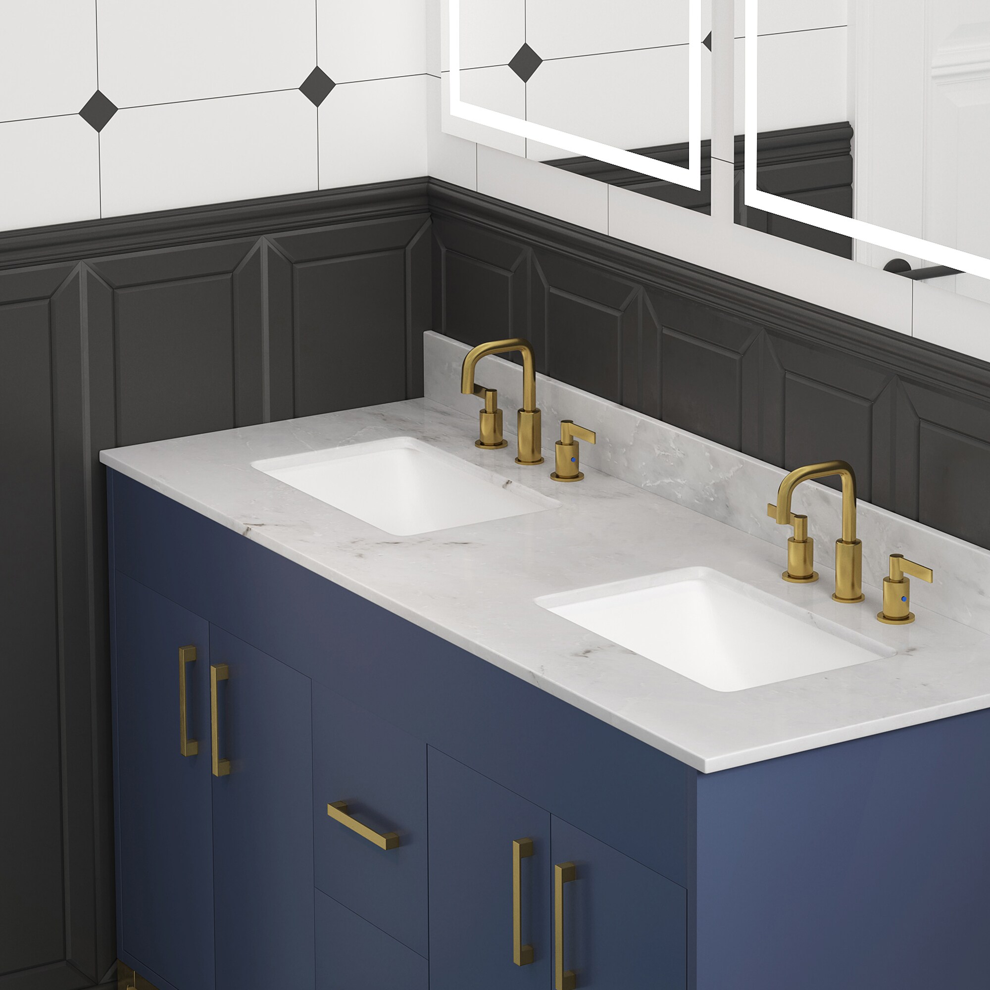 61" White Marble Double Sink Undermount Vanity Top
