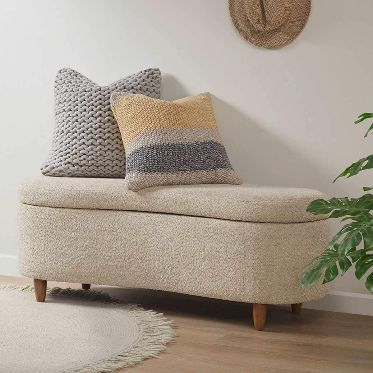 Maison Boucle - 48-in Beige Boucle Upholstered Flip Top Storage Bench for Bedroom or Entryway