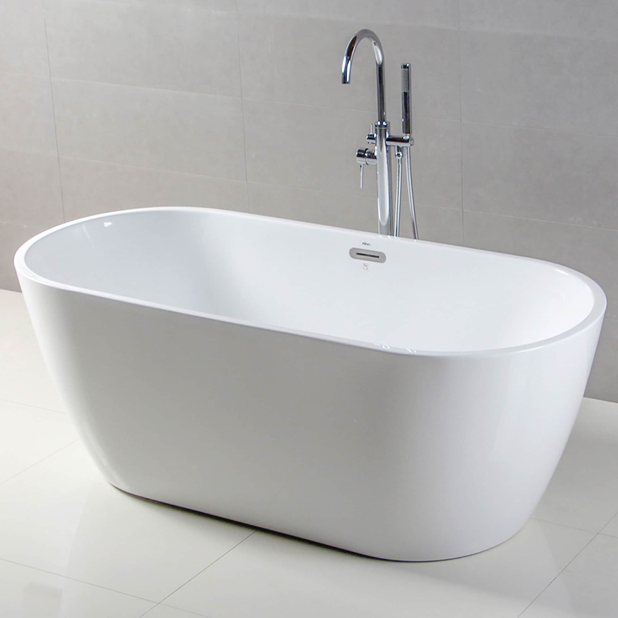 Bali 59" Glossy White Acrylic Freestanding Bathtub with Chrome Drain