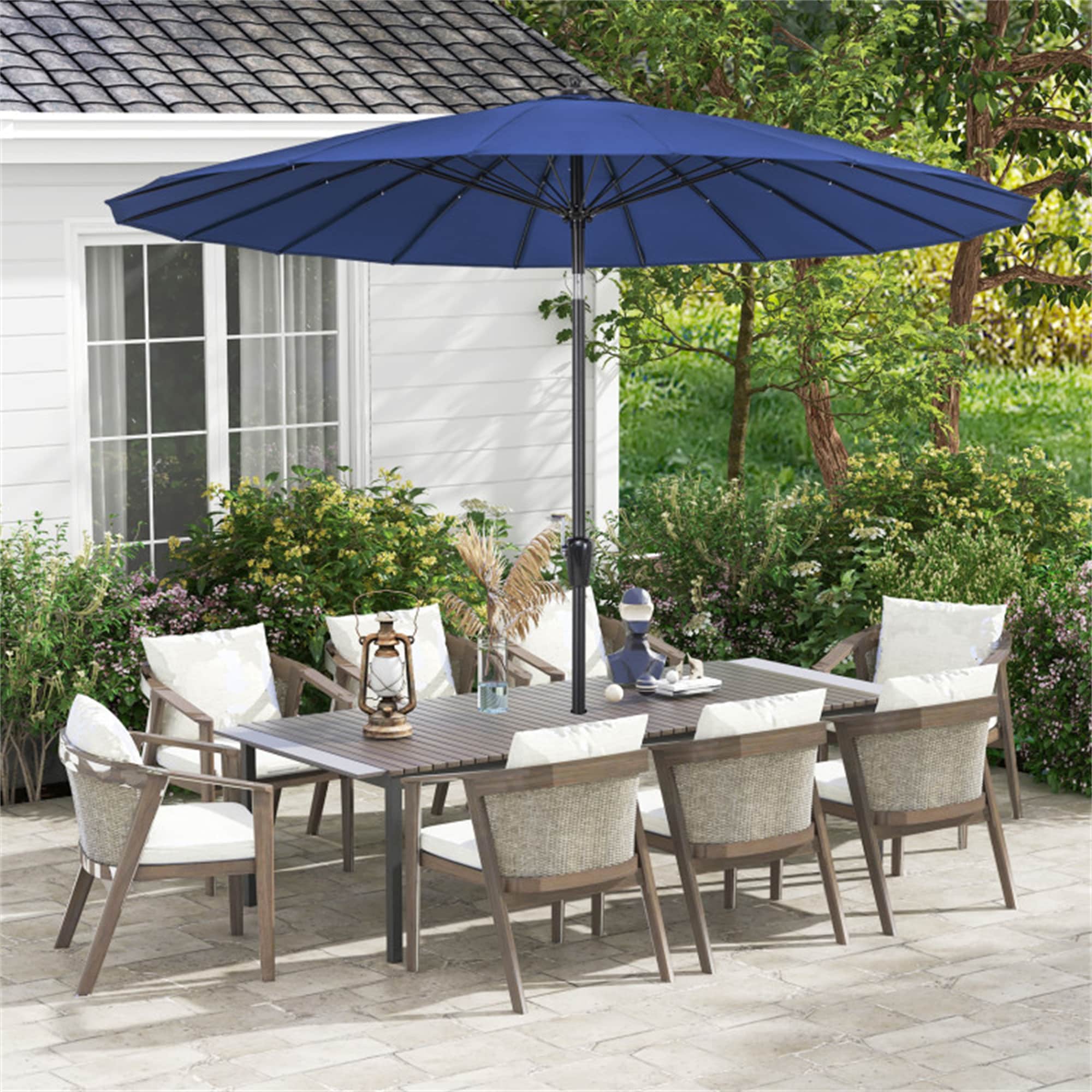 BABOOM BOM-690322-OR 9-ft Aluminum Blue Push-button Tilt Market Patio Umbrella