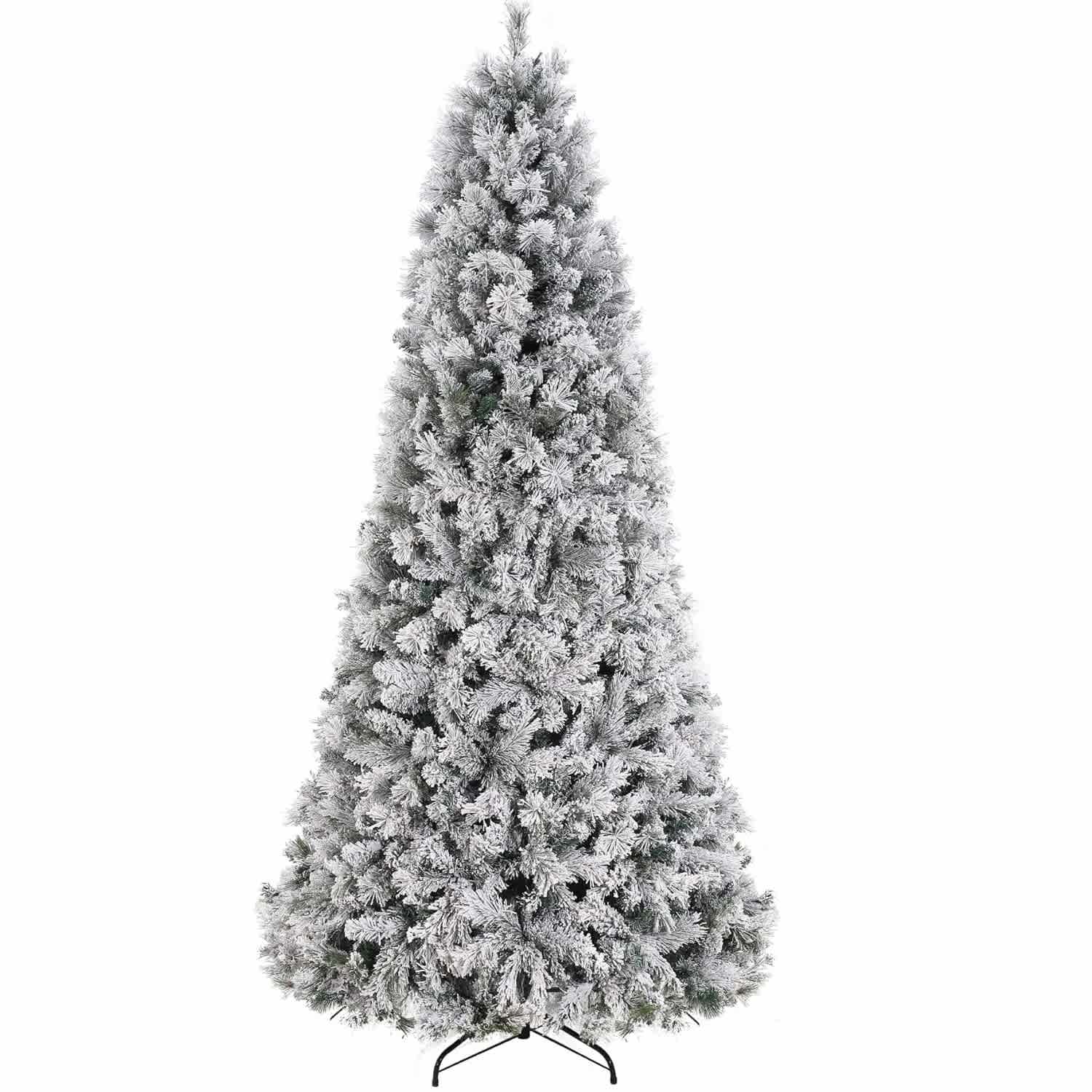 Qeetex DHZ-PHO-336X7KCB 6.5FT Artificial Christmas Tree Xmas Tree with 250 Warm White Lights Foldabe Metal Stand Flocked Christmas Pine Trees for Home Holiday Decoration